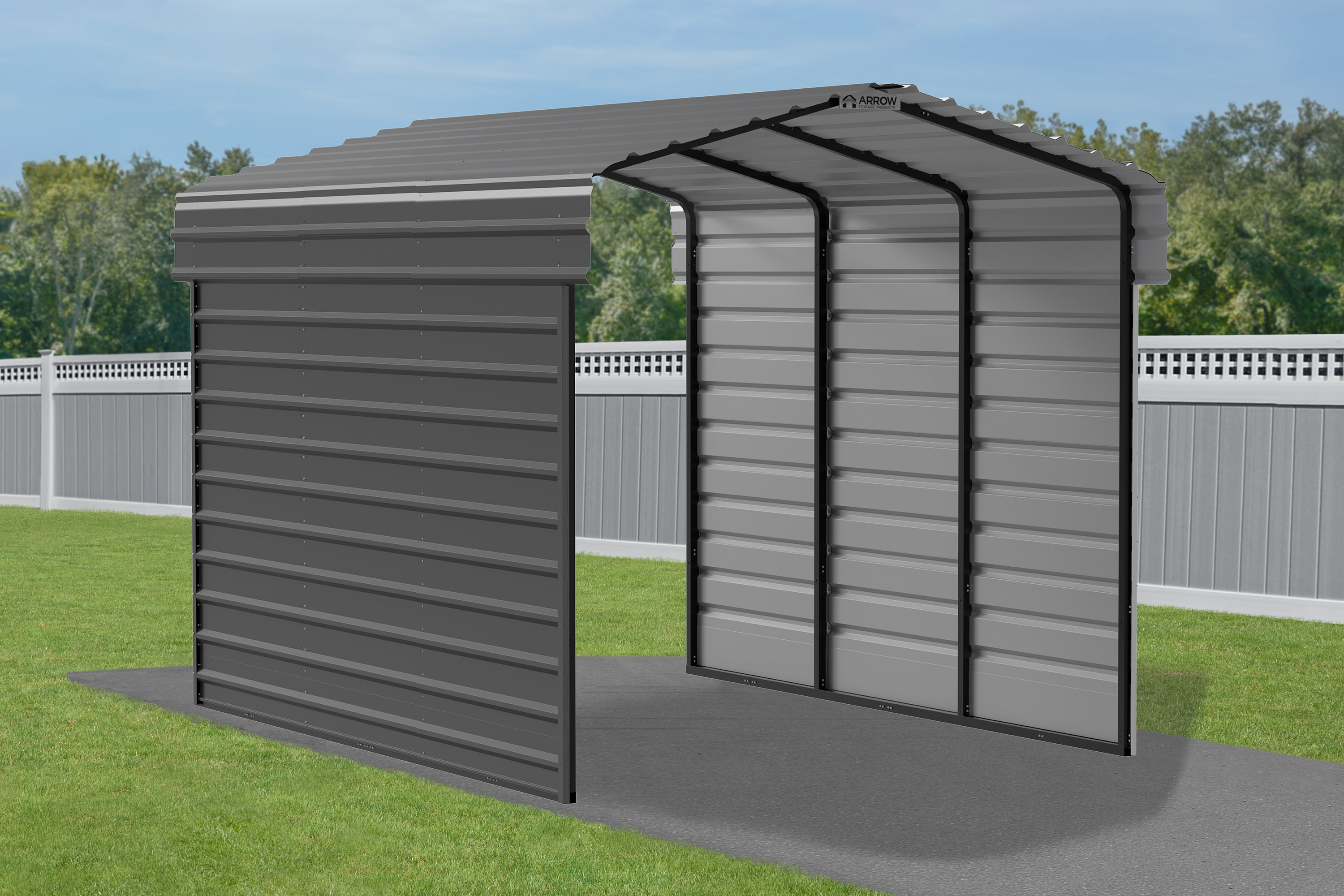 Arrow Carports Galvanized Steel Carport, with 2-Sided Enclosure, Compact Car Metal Carport Kit, 10' x 15' x 9' , Charcoal
