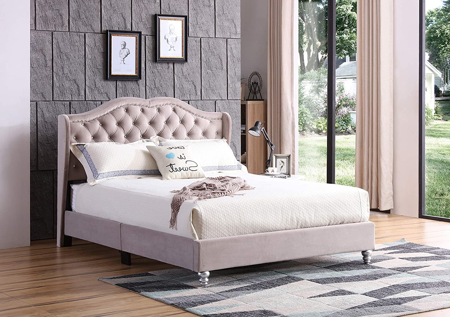 LYKE Home King Upholstered Bed , Beige