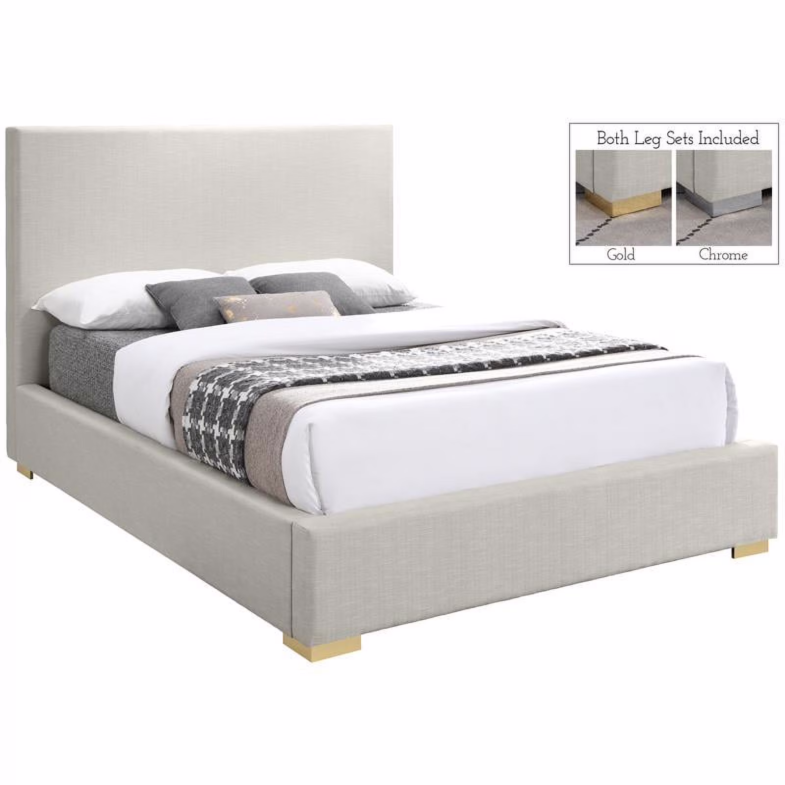 Meridian Furniture Crosby Beige Linen Textured Fabric Queen Bed