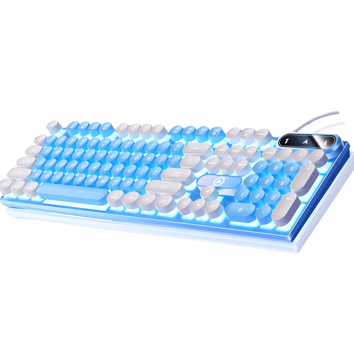 Mechanical Gaming Keyboard Typewriter Style with LED Blue Backlit Switch Retro Punk Round Keycaps Cute Keyboard for PC Gamers 104 Keys
