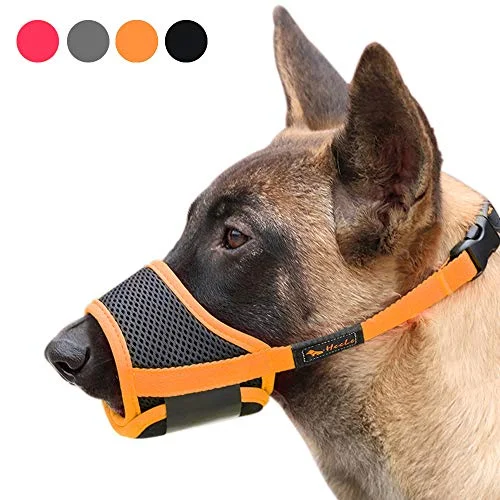 Heele Dog Muzzle Nylon Soft Muzzle Anti-Biting Barking SecureMesh Breathable Pets Mouth Cover for Small Medium Large Dogs 4 Colors 4 Sizes (M, Orange)
