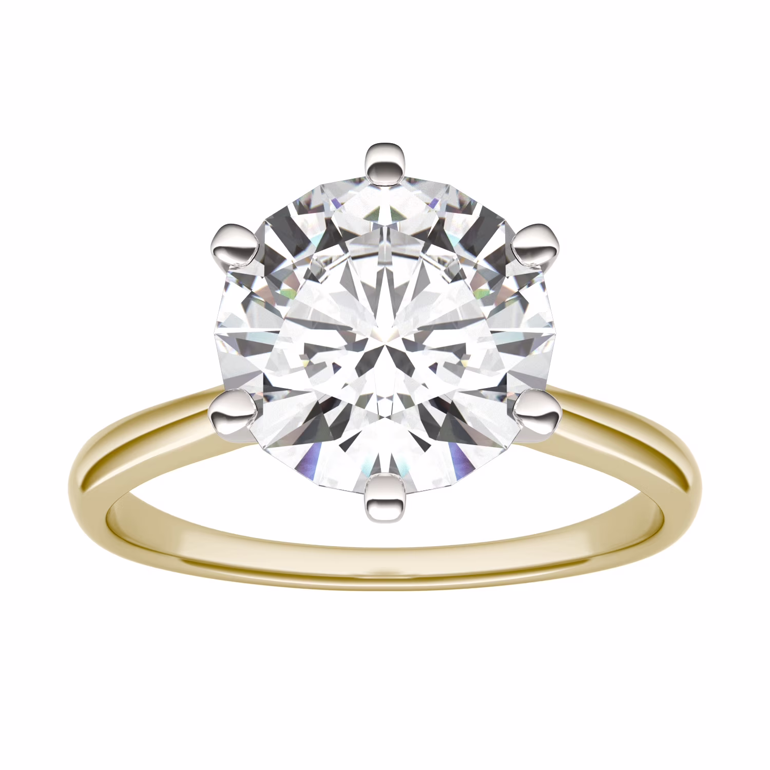 Charles & Colvard 14K Yellow Gold Moissanite 9.5mm Round Engagement Ring-Size 5, 3.10ct DEW
