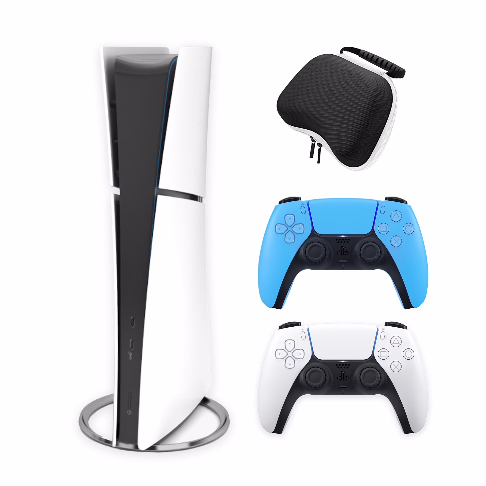 2023 New PlayStation 5 Slim Digital Edition Bundle with Two Controllers White and Starlight Blue Dualsense and Mytrix Controller Case - Slim PS5 1TB PCIe SSD Gaming Console JP Version Region Free