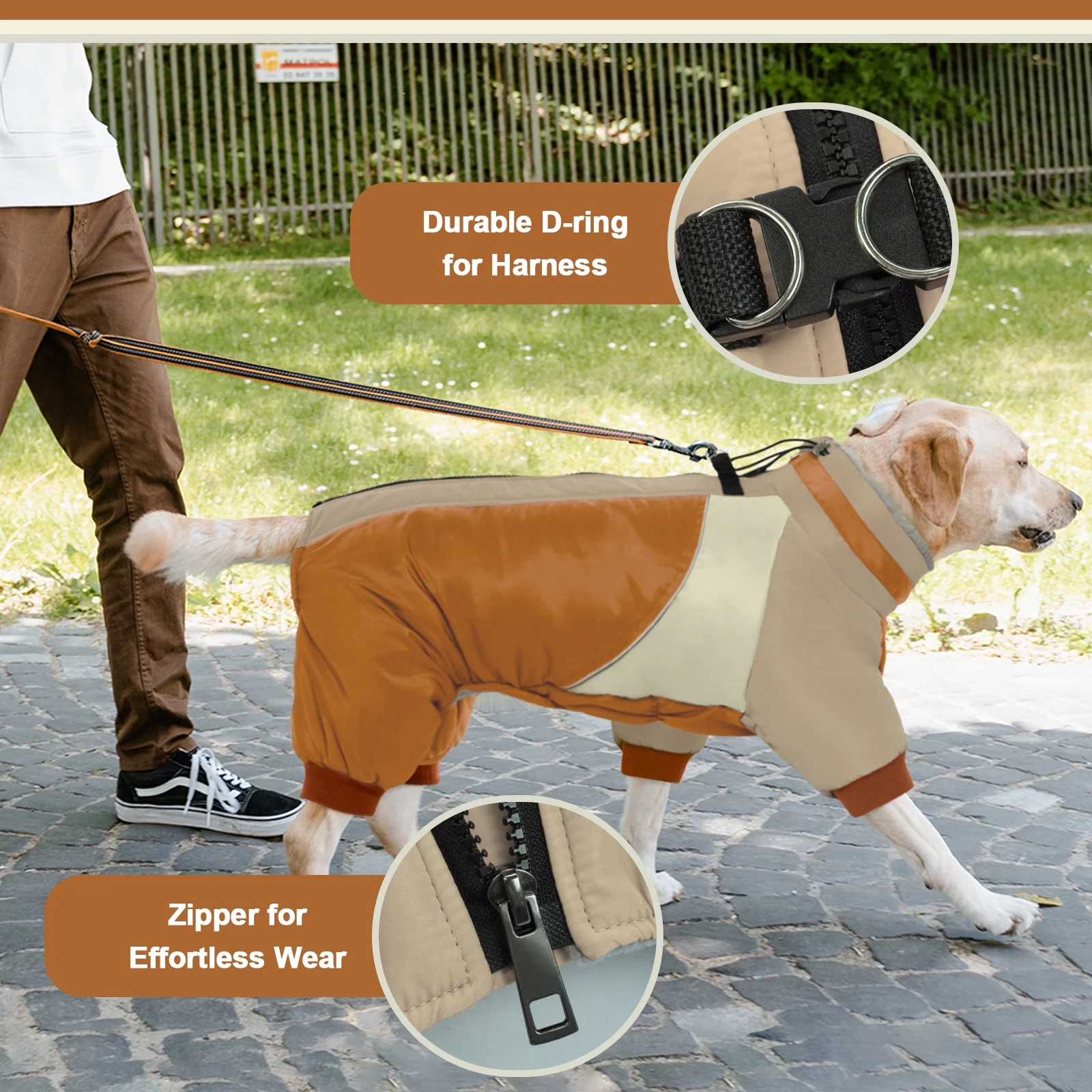 Kuoser Dog Winter Coat, Warm Dog Jacket Reflective Dog Cold Weather Coat with Zipper, Brown, XS