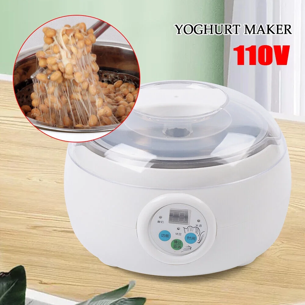ZhdnBhnos 1.5L Yogurt Natto Machine Household Natto Yogurt Rice Wine Maker Machine Stainless Steel 15W 110V