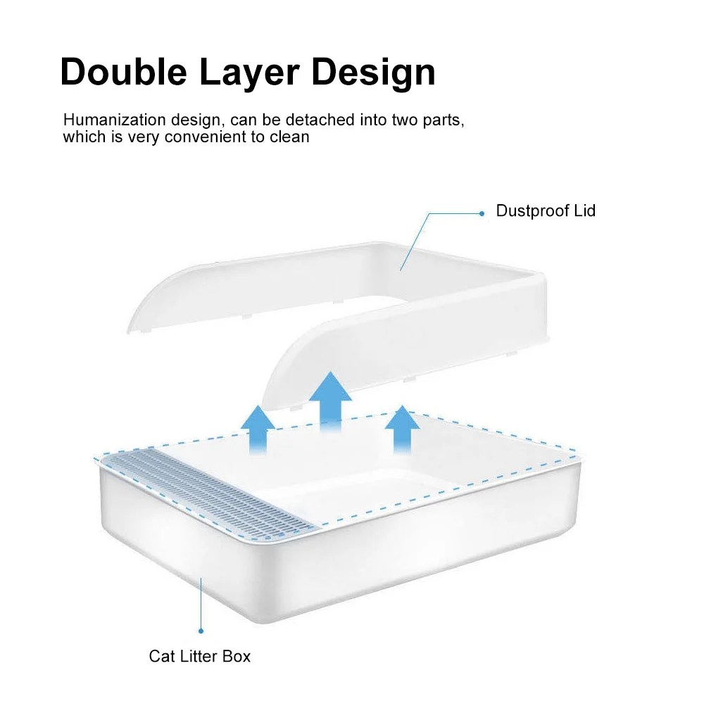 Semi-Enclosed Cat Litter Box Detachable - Non-Sticky Kitty Litter Tray Cat Toilet with Litter