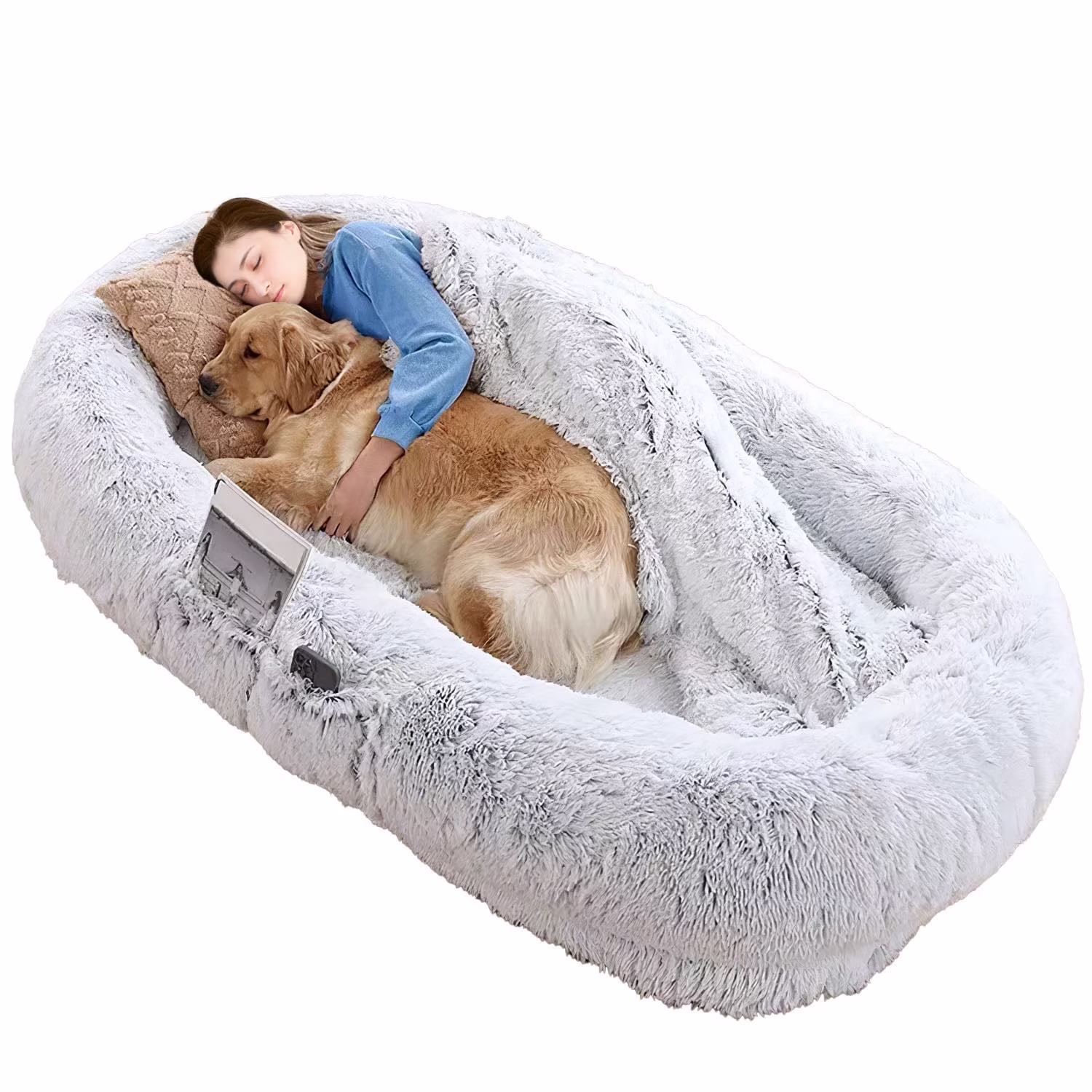 73x47x12in Human Size Dog Bed, iMounTEK Bean Bag Bed with Pillow & Blanket, Machine Washable, Grey