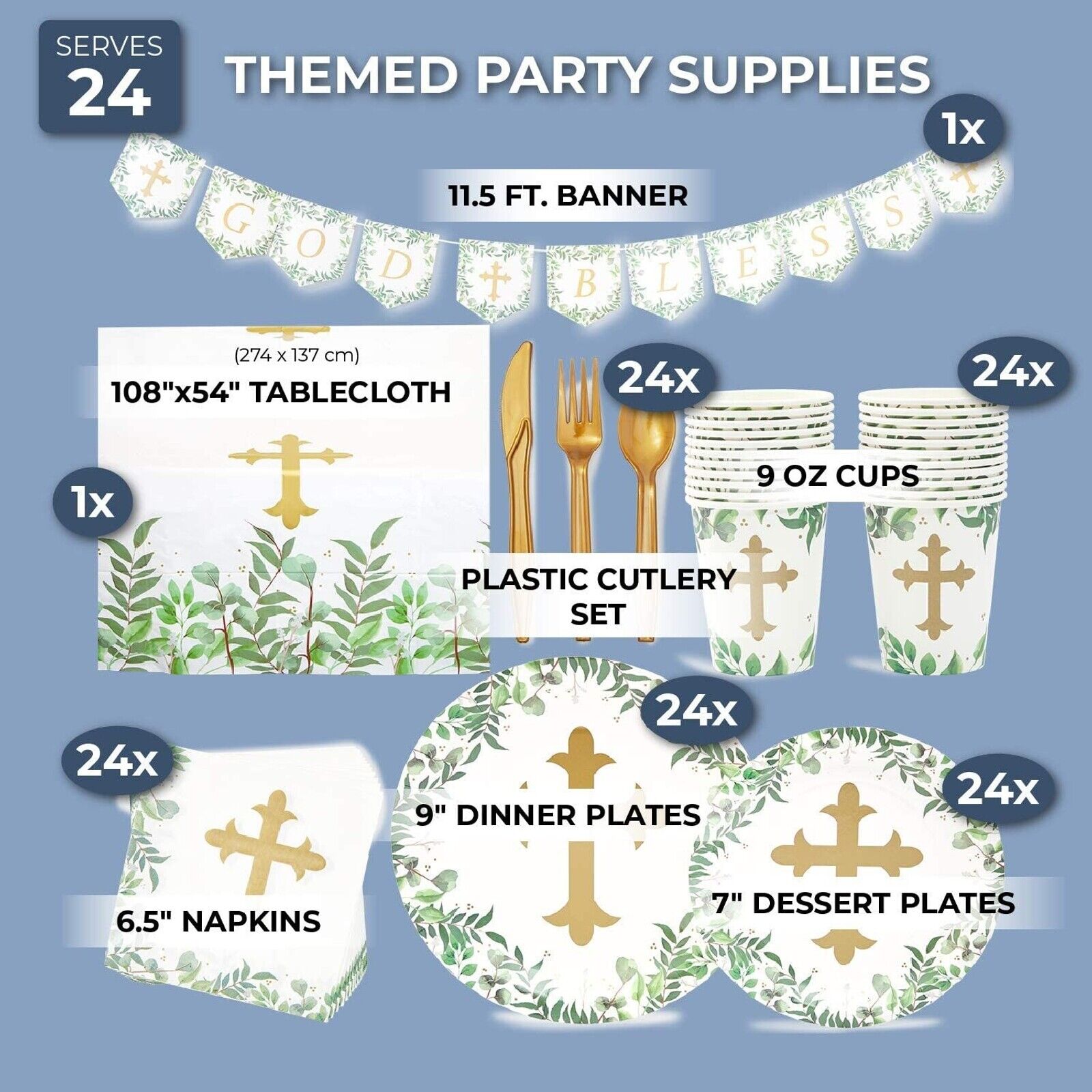 170-Piece Disposable Dinnerware Set For Religious Party Decorations, Serves 24