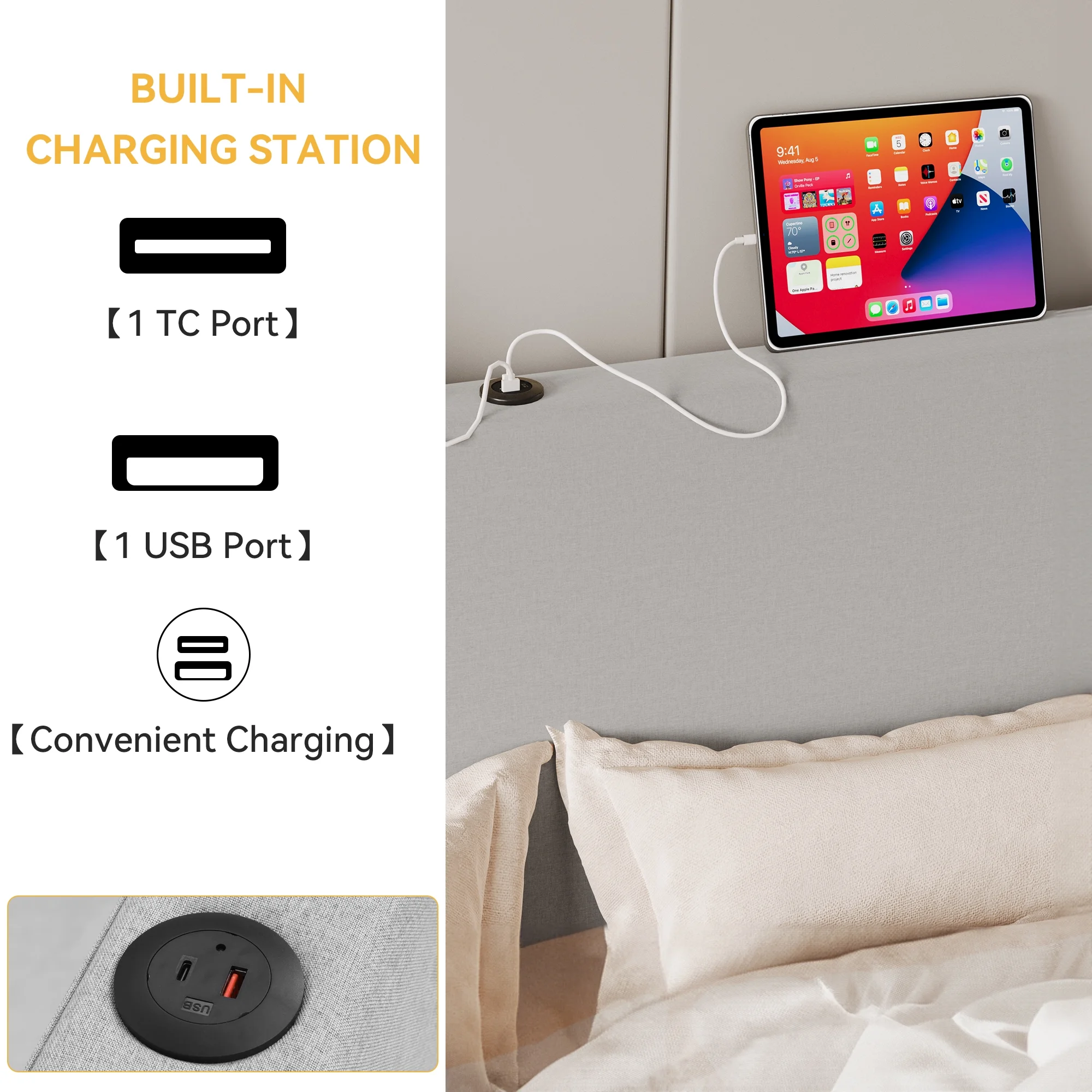 Dextrus Queen Size Lift-Up Storage Bed with Charging Station and 50.4