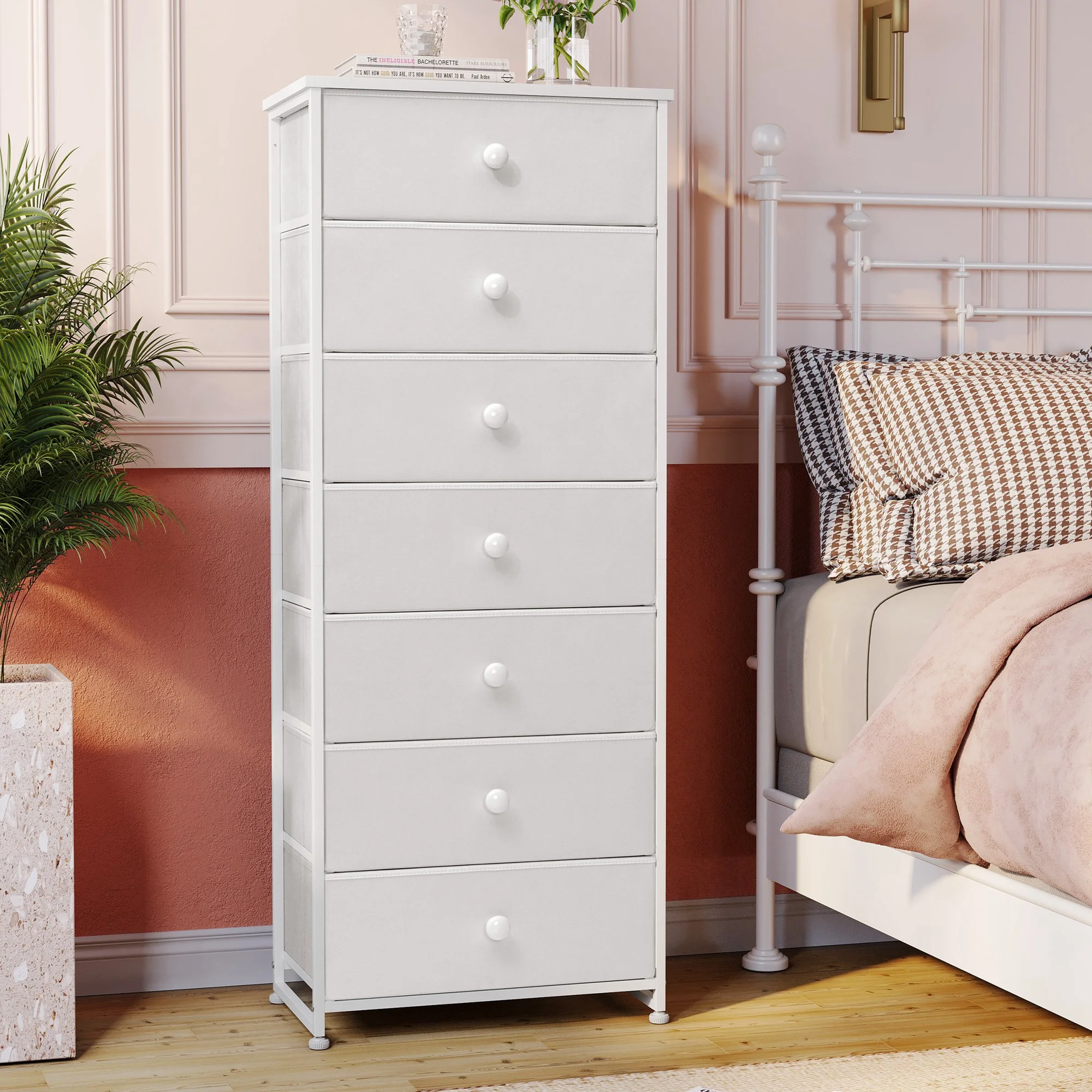 Crestlive Products White 7 Drawers Vertical Dresser Storage Tower Chest