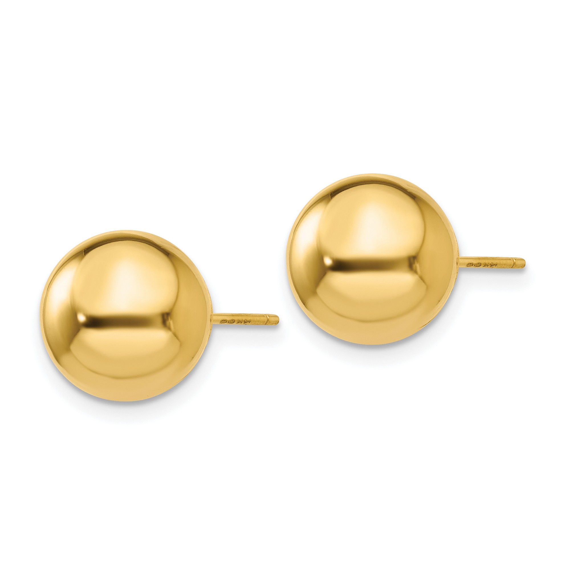 Polished Ball Post Stud Earrings in Real 14k Yellow Gold 10 mm