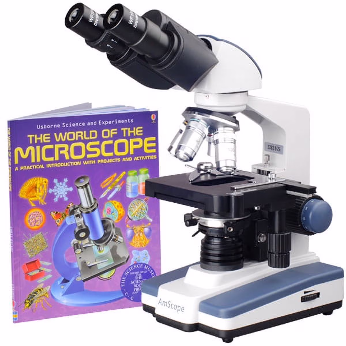 AmScope 40X-1600X LED Lab Binocular Compound Microscope with 3D-Stage + Microscope Book New