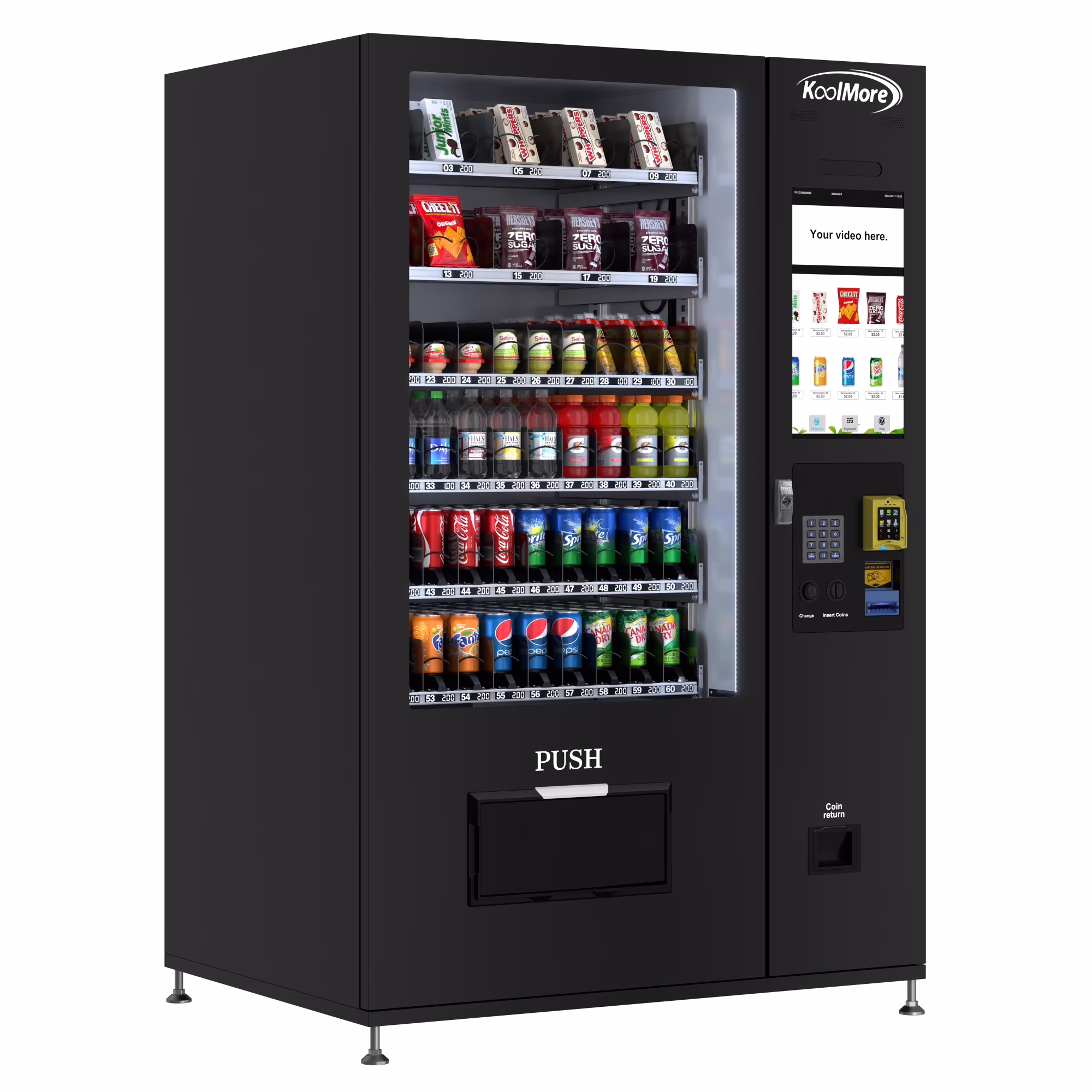 Refrigerated Snack Vending Machine with 60 Slots and 22 Inch Touch Screen With CC Reader and Bill Acceptor in Black (KM-VMRT-50-BR)