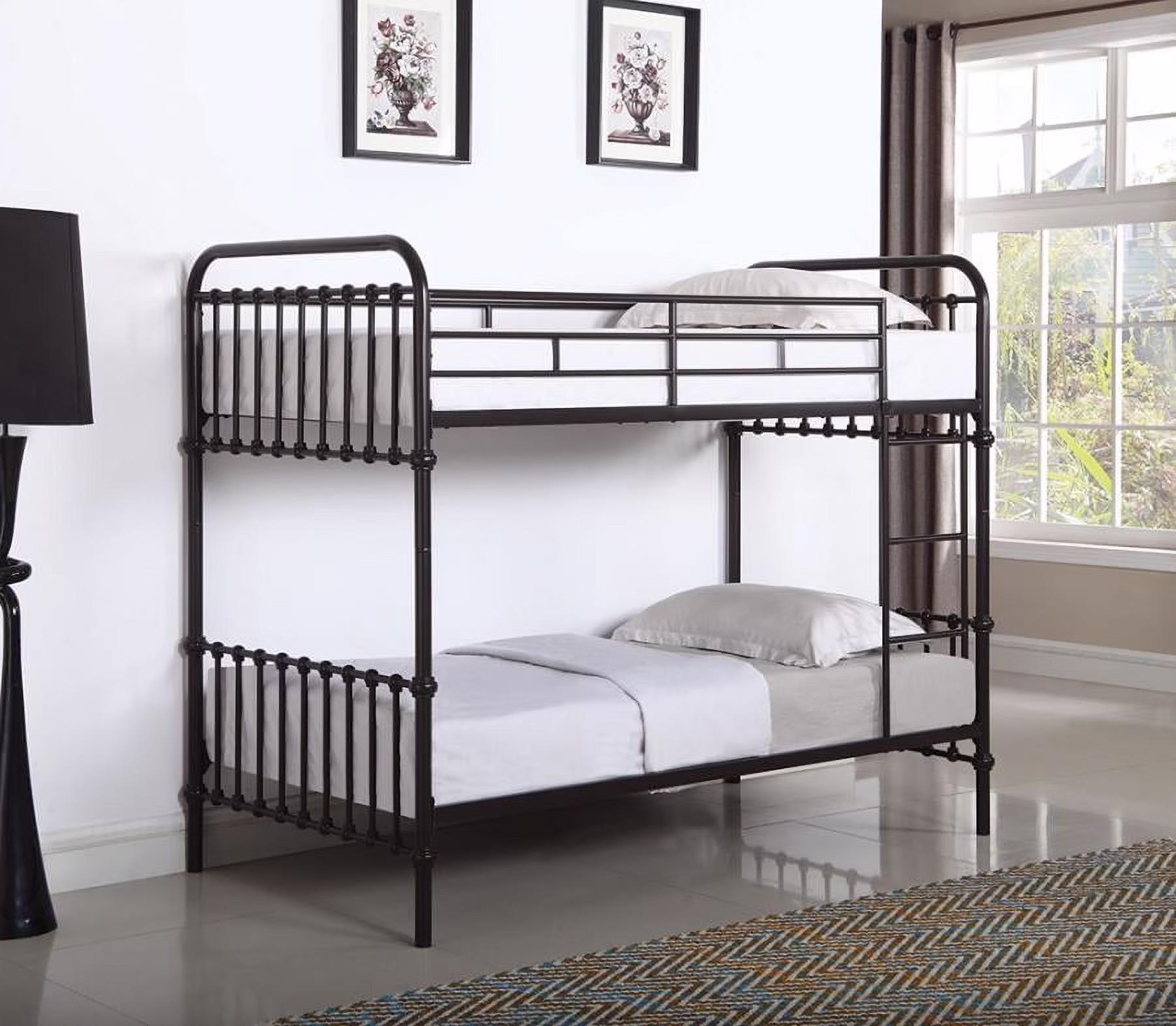 Contemporary Dark Bronze Twin-over-Twin Bunk Bed
