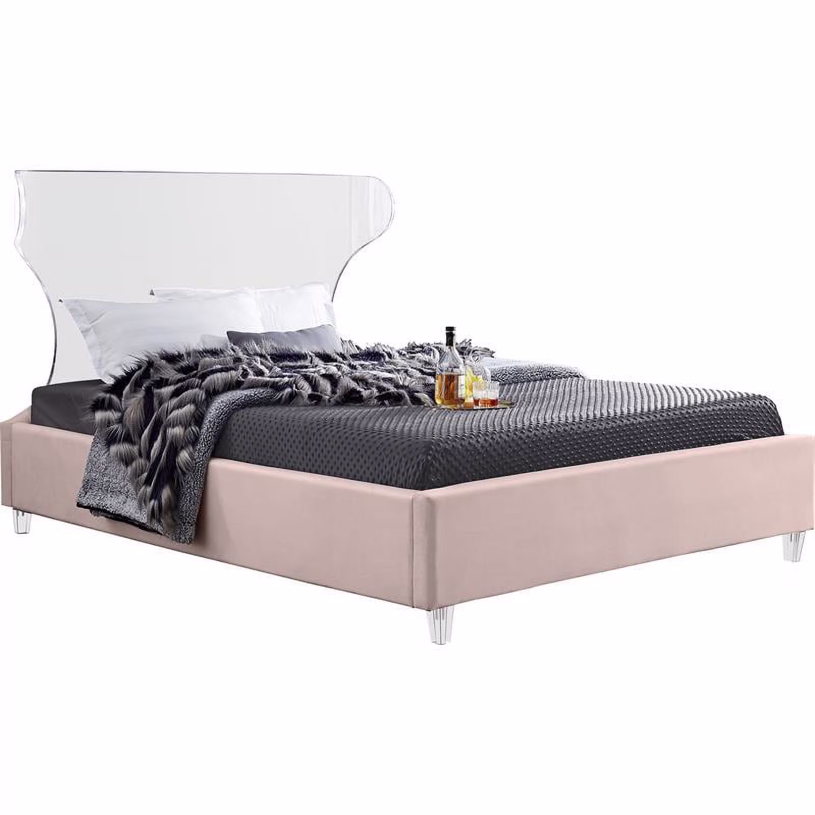 Meridian Furniture Ghost Pink Velvet King Bed