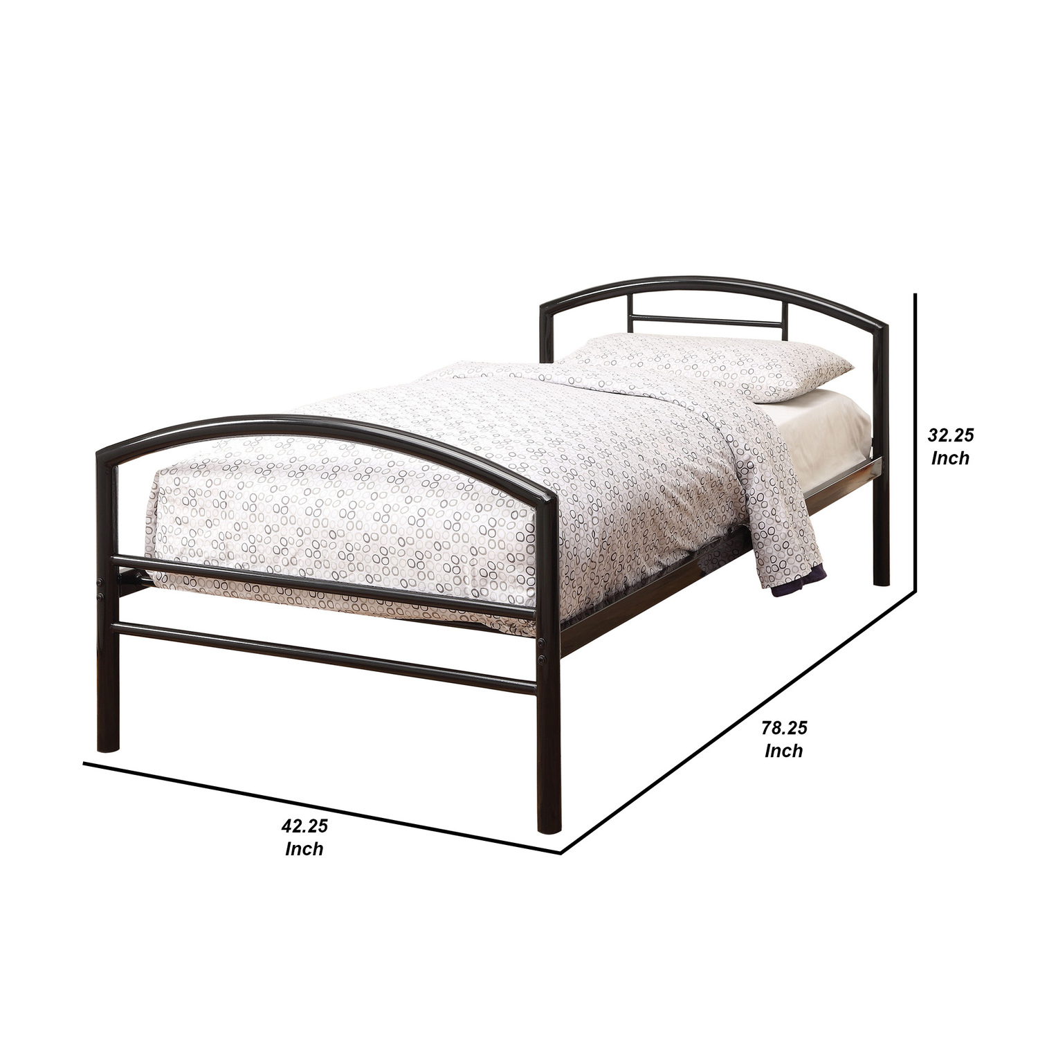 Benzara Tube Shaped Metal Twin Size Bed In Silver-Color:Black