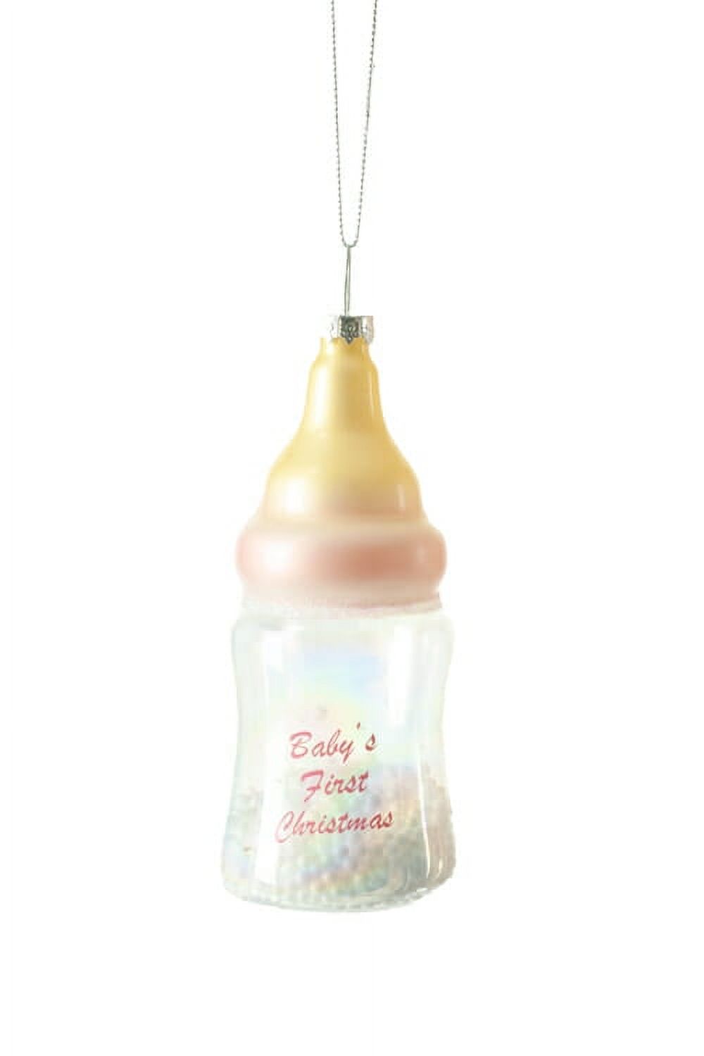 Starlight Collection, Pink Glass Hanging Baby Bottle Ornament with 