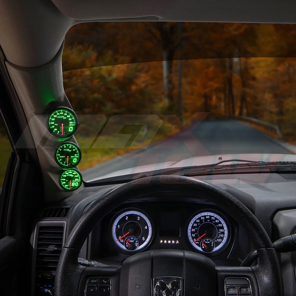 MaxTow 2010-2018 Dodge Ram Cummins Taupe Triple Gauge Package with Black & Green DS1 Gauge Set