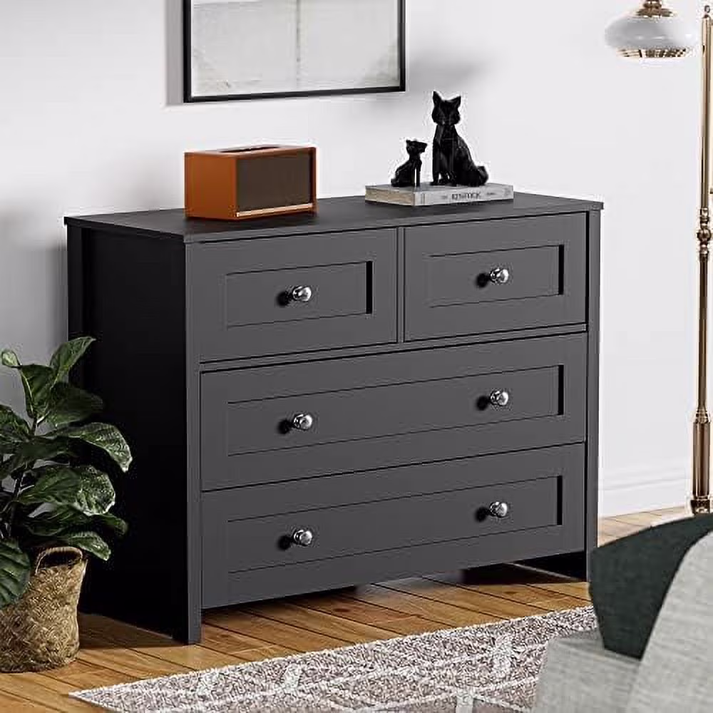 NLIBOOMLife 4 Chest of Dresser for Bedroom  Black Modern Drawer Dresser Wooden Dressers & Chests of Drawers  Clothes  with Large Drawer  Tall Nightstand Organizer for   Living Room  H
