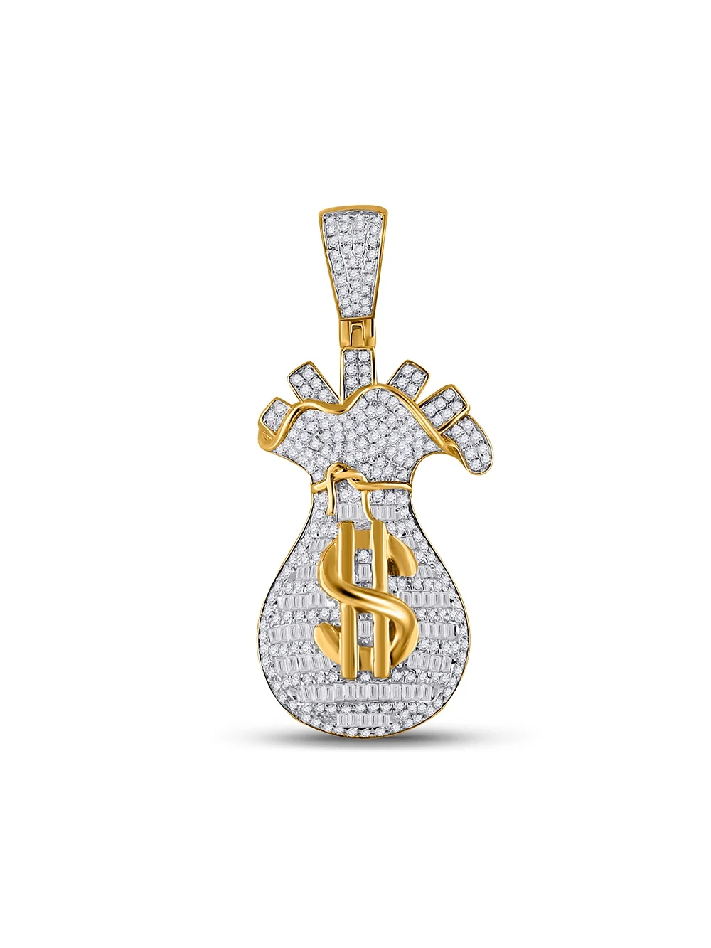10kt Yellow Gold Mens Round Diamond Money Bag Charm Pendant 1-1/4 Cttw