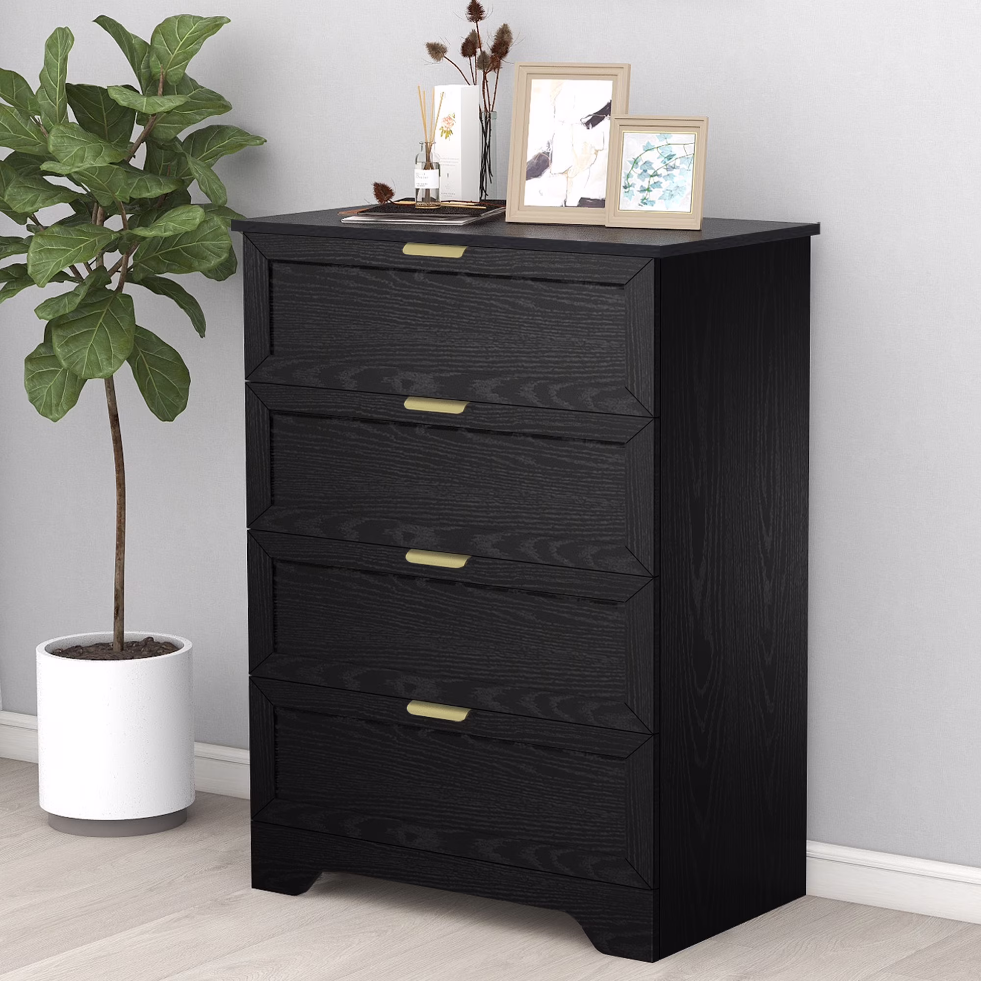 Modern 4 Drawer Dresser, 37inch Tall Dresser Chest With Large Drawer, Wood Nursery Dresser Storage Cabinet Organizer Unit For Bedroom, Closet, Living Room, Cloakroom, Entryway