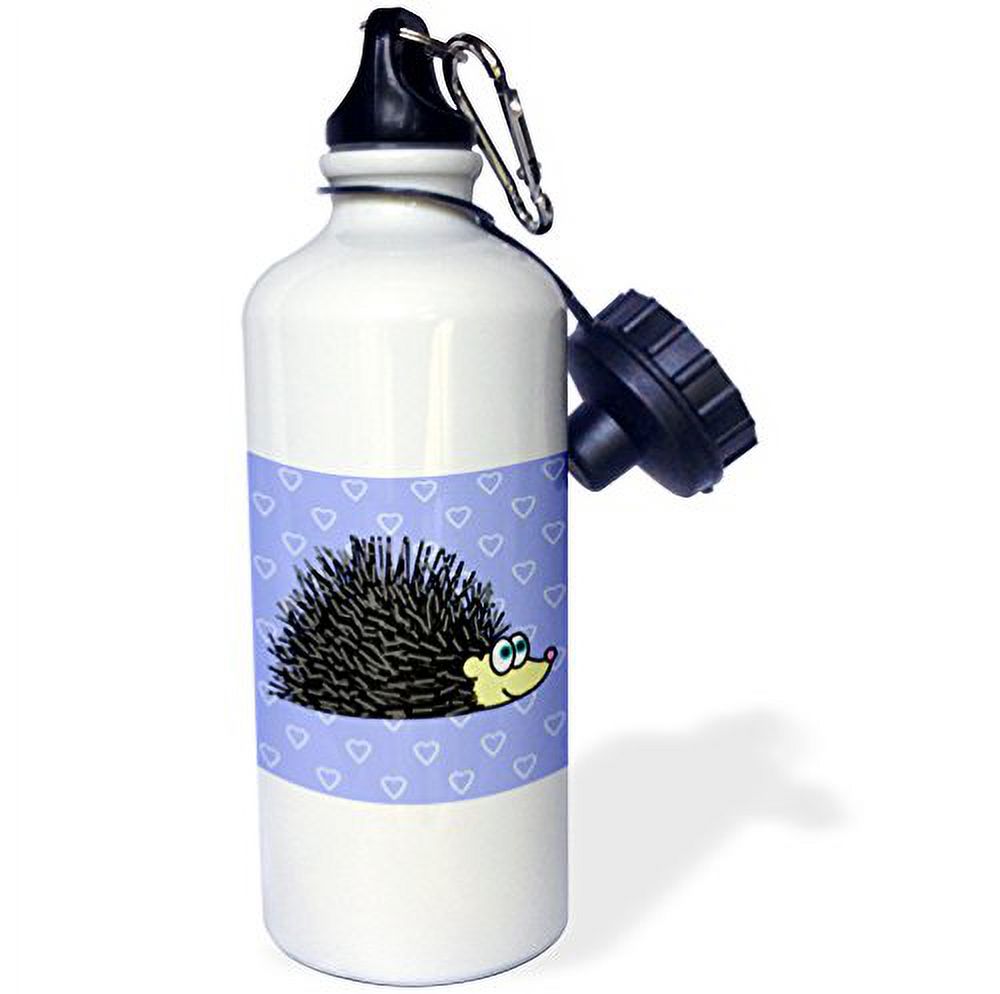 3dRose Cute Hedgehog and Hearts Design Blue - Sports Water Bottle, 21 oz, White