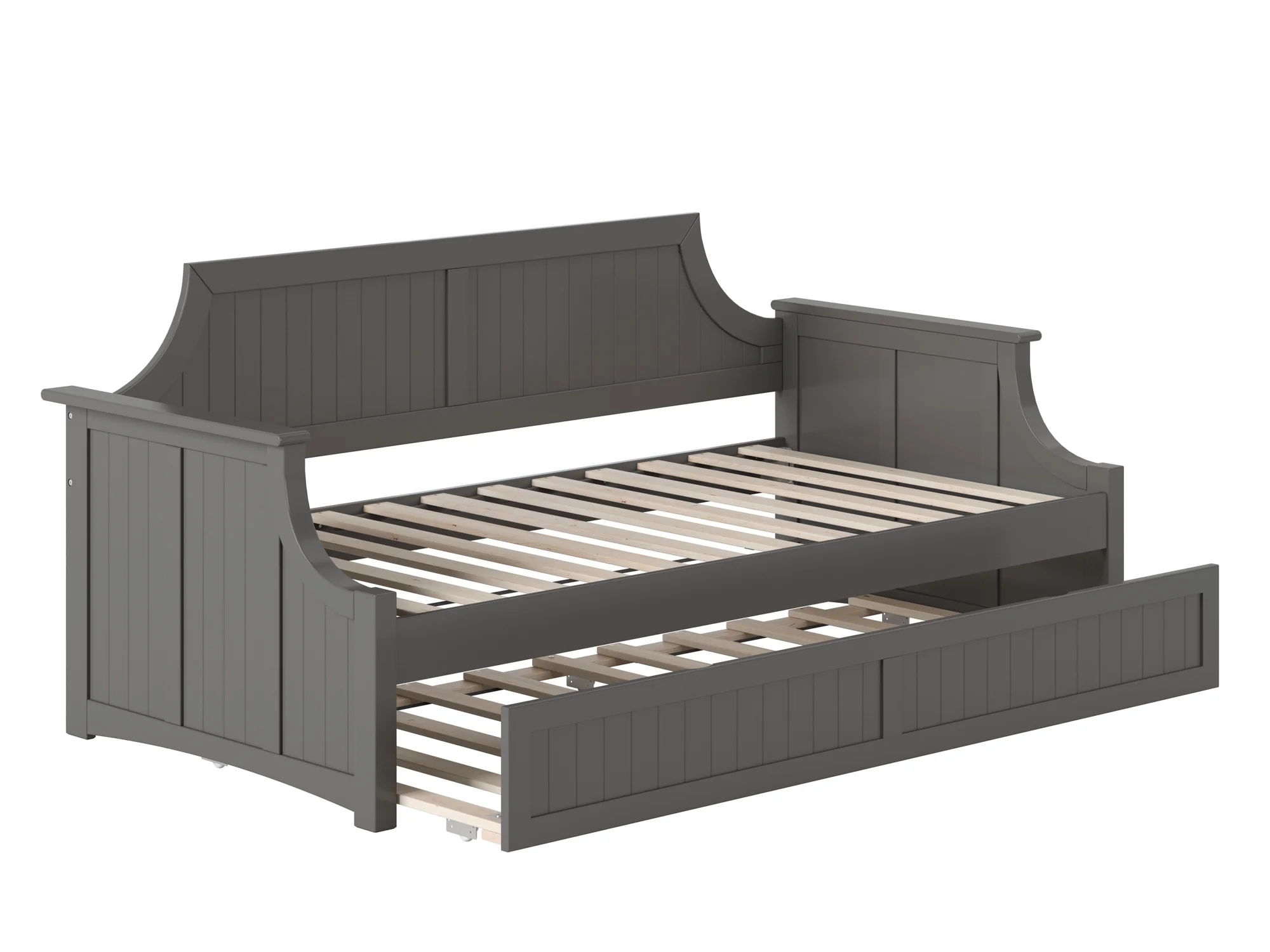 AFI Twin Daybed with Twin Trundle Roll Out Guest Bed in Solid Wood Cambridge Design, Grey