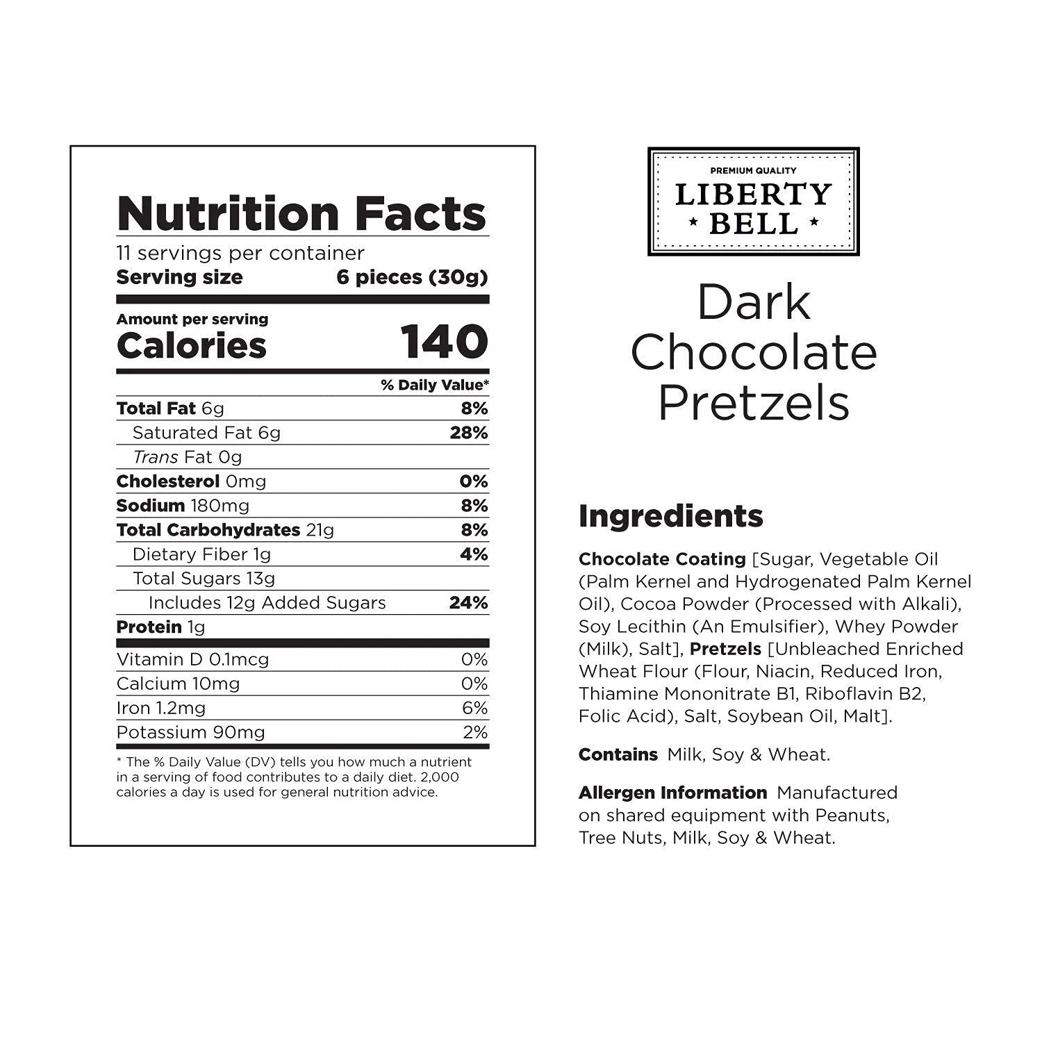 Liberty Bell Dark Chocolate Covered Pretzels, Mini Pretzels Dipped in Dark Chocolate, 12 Ounce Bag (2 Pack)