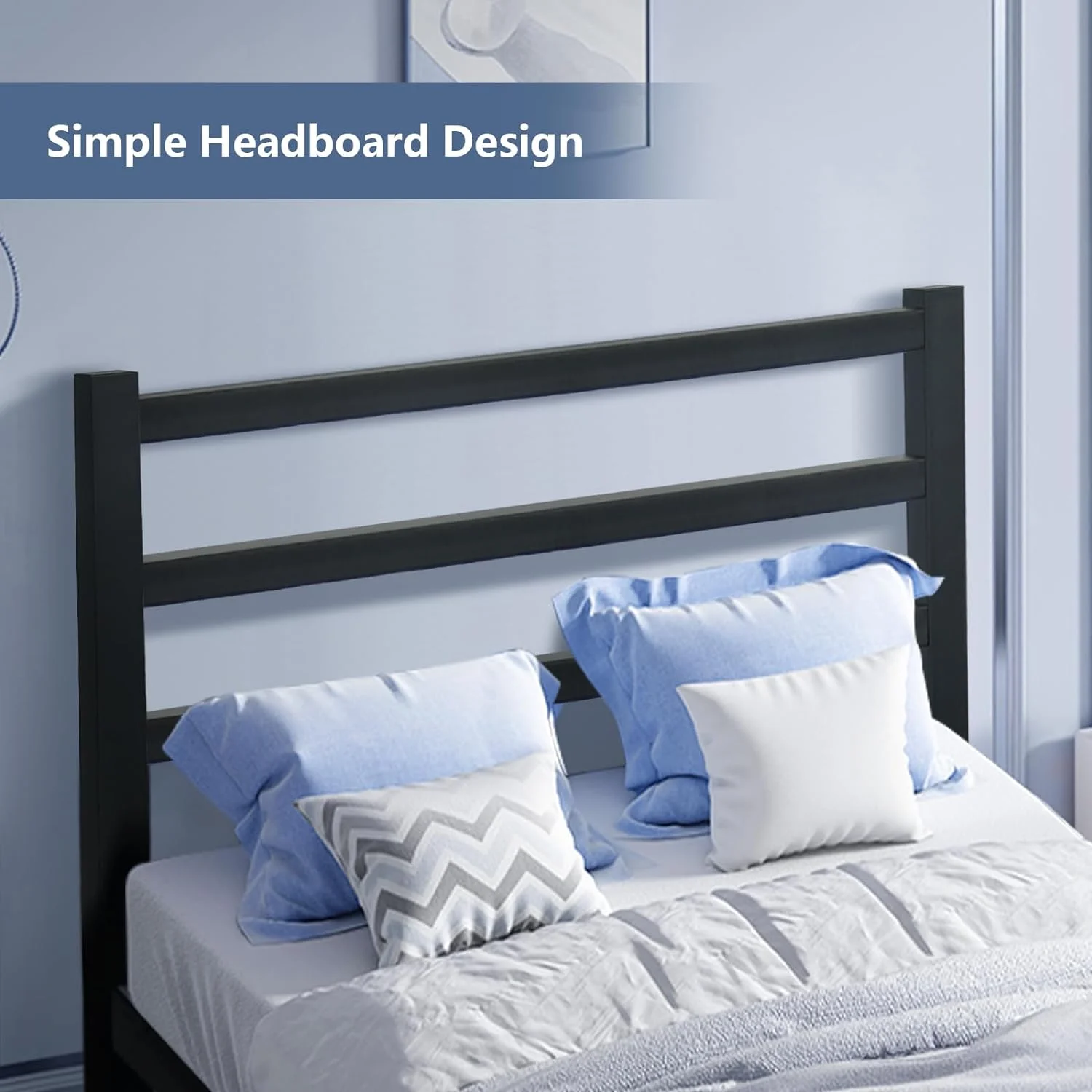 4 EVER WINNER Twin Size Metal Bed Frame with Headboard, Black Metal Platform Bed Frame, Heavy Duty, No Box Spring Needed, Black