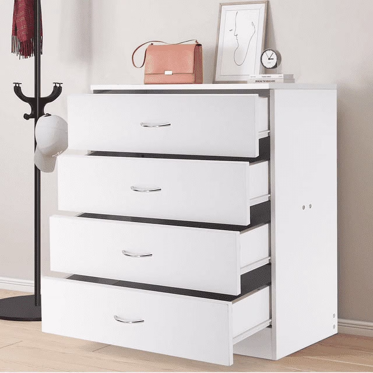 Dressers for Bedroom, Heavy Duty 4-Drawer Wood Chest of Drawers, Modern Storage Bedroom Chest for Kids Room, White Vertical Storage Cabinet for Bathroom, Closet, Entryway, Hallway, Nursery, White