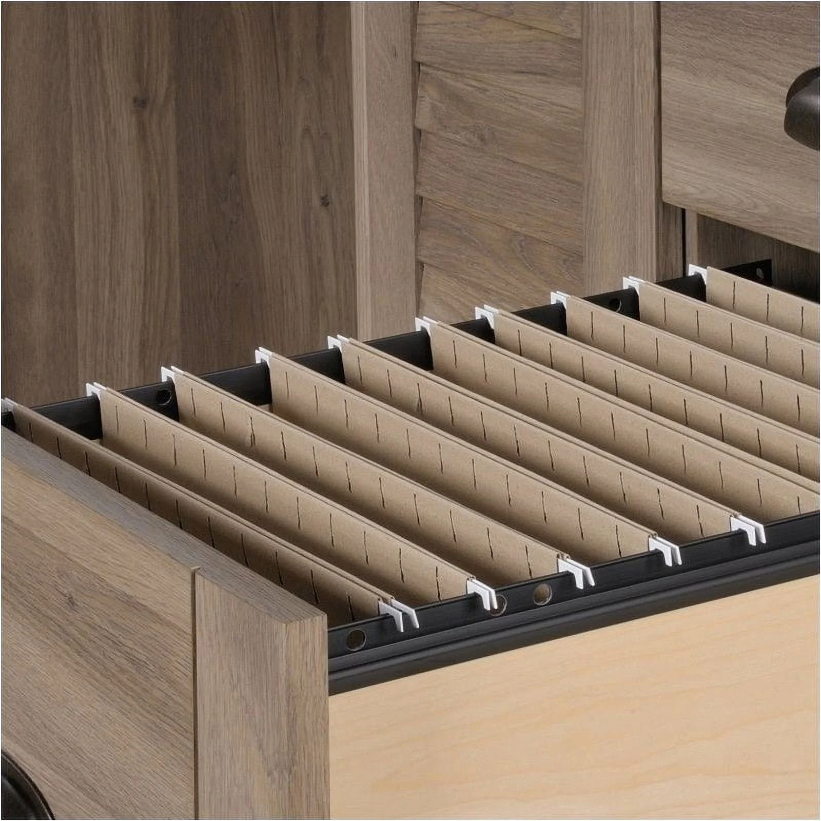 Pemberly Row Modern Wood Computer Desk with Hutch in Salt Oak