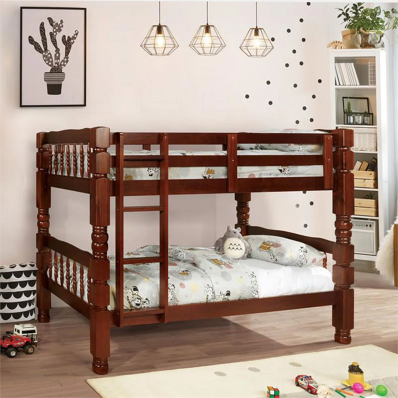 Furniture of America Ricky Cottage Wood Twin Over Twin Bunk Bed in Cherry