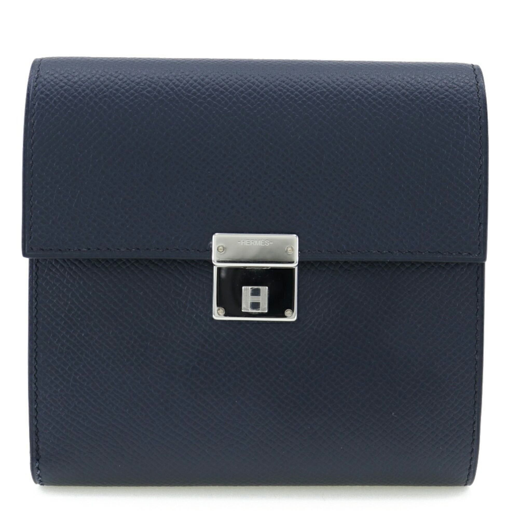 Pre-Owned HERMES Click 12 Bifold Wallet Vaux Epson Made in France 2020 Black Y Flap Unisex (Good)