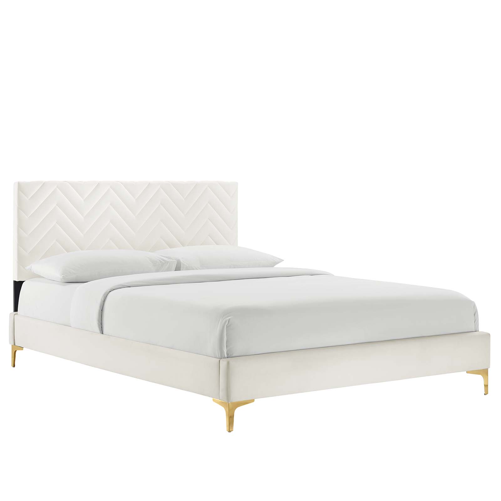 Modway Leah Chevron Tufted Performance Velvet Twin Platform Bed in White