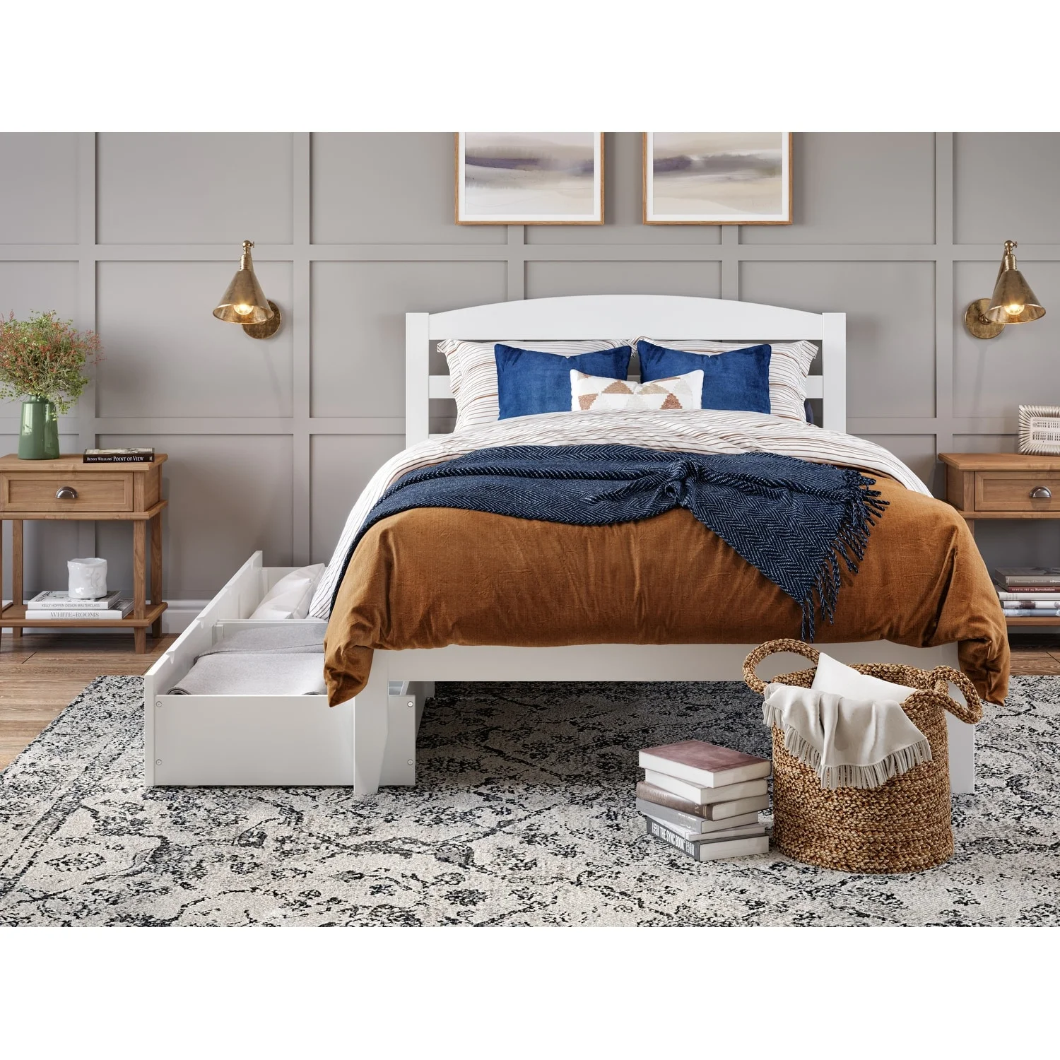 AFI Warren Platform Bed with 2 Storage Drawers White Full