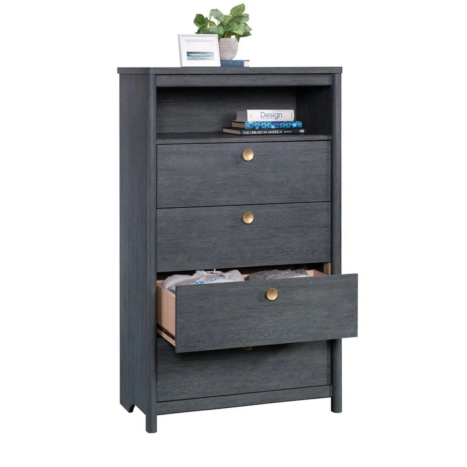 Bowery Hill Modern Engineered Wood 4-Drawer Chest in Denim Oak