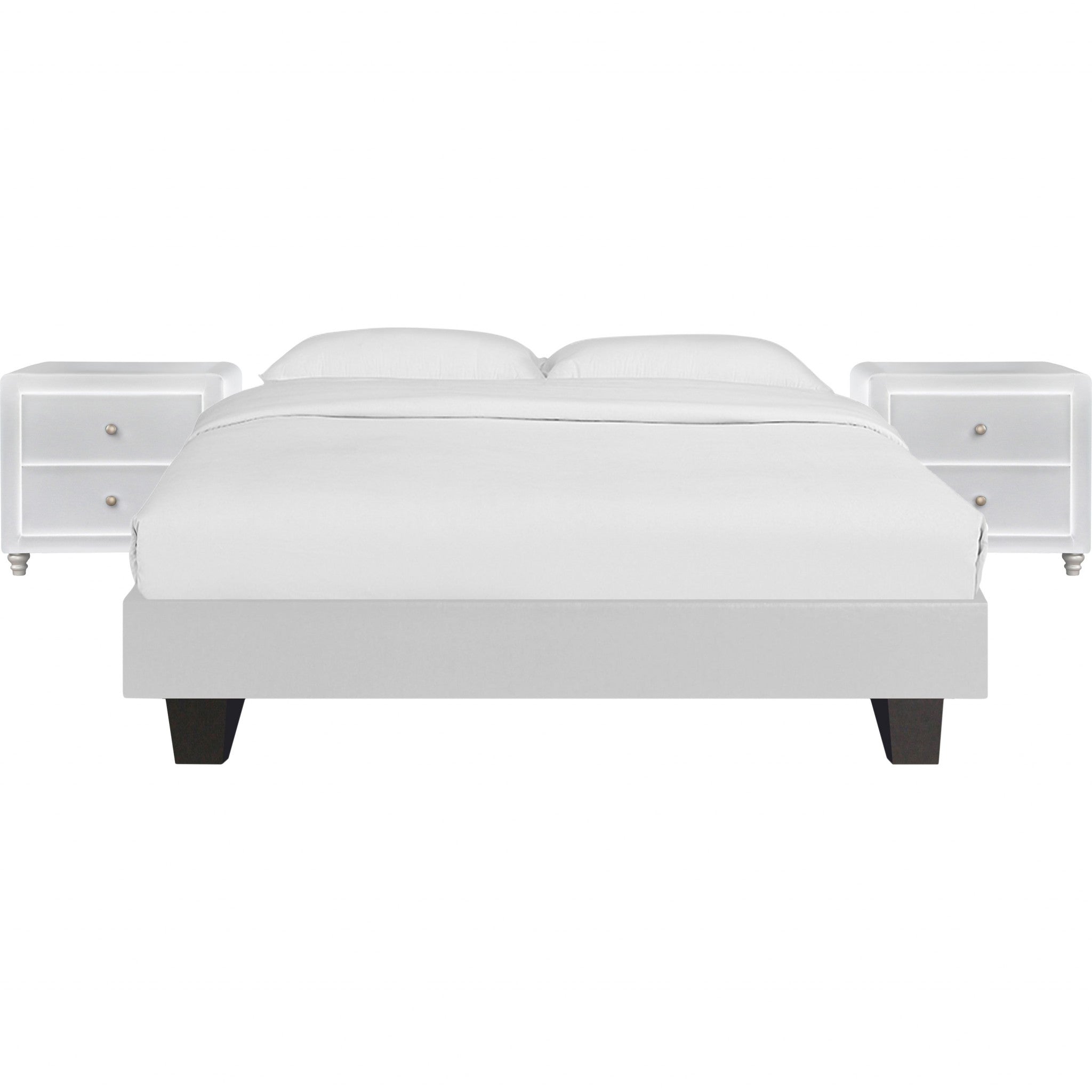 HomeRoots 397011 Platform Bed with Two Nightstands, White - Queen Size