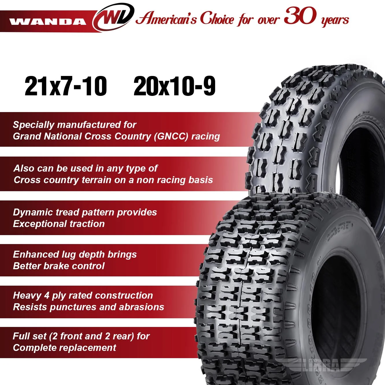 One New WANDA ATV Tire 22X11-10 22x11x10 Dimple Knobby 4PR - 10030