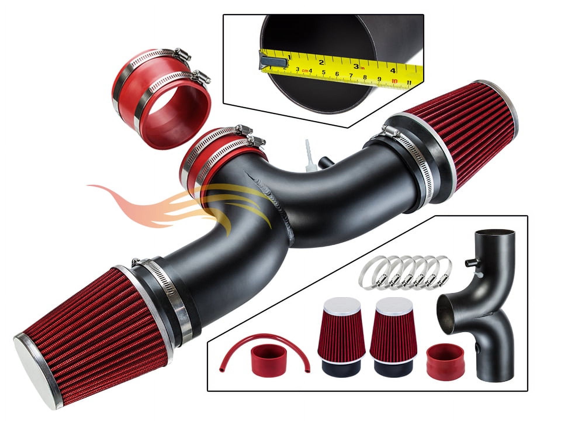 RW SERIES - MATTE BLACK PIPE RED - SHORT RAM INTAKE Compatible For 94-96 Chevy IMPALA SS/CAPRICE (2 FILTER)