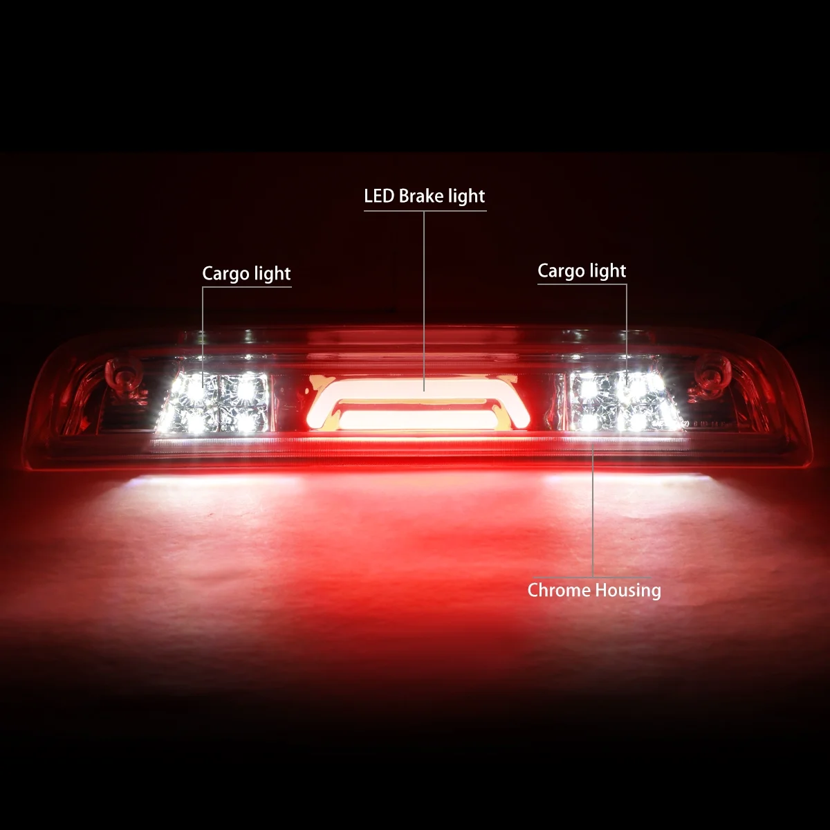 DNA Motoring 3BL-GMC15-3D-LED-CH For 2014-2020 Chevy Silverado GMC Sierra 3D LED Bar 3rd Third Tail Brake Light Cargo Lamp Chrome Housing 15 16 17