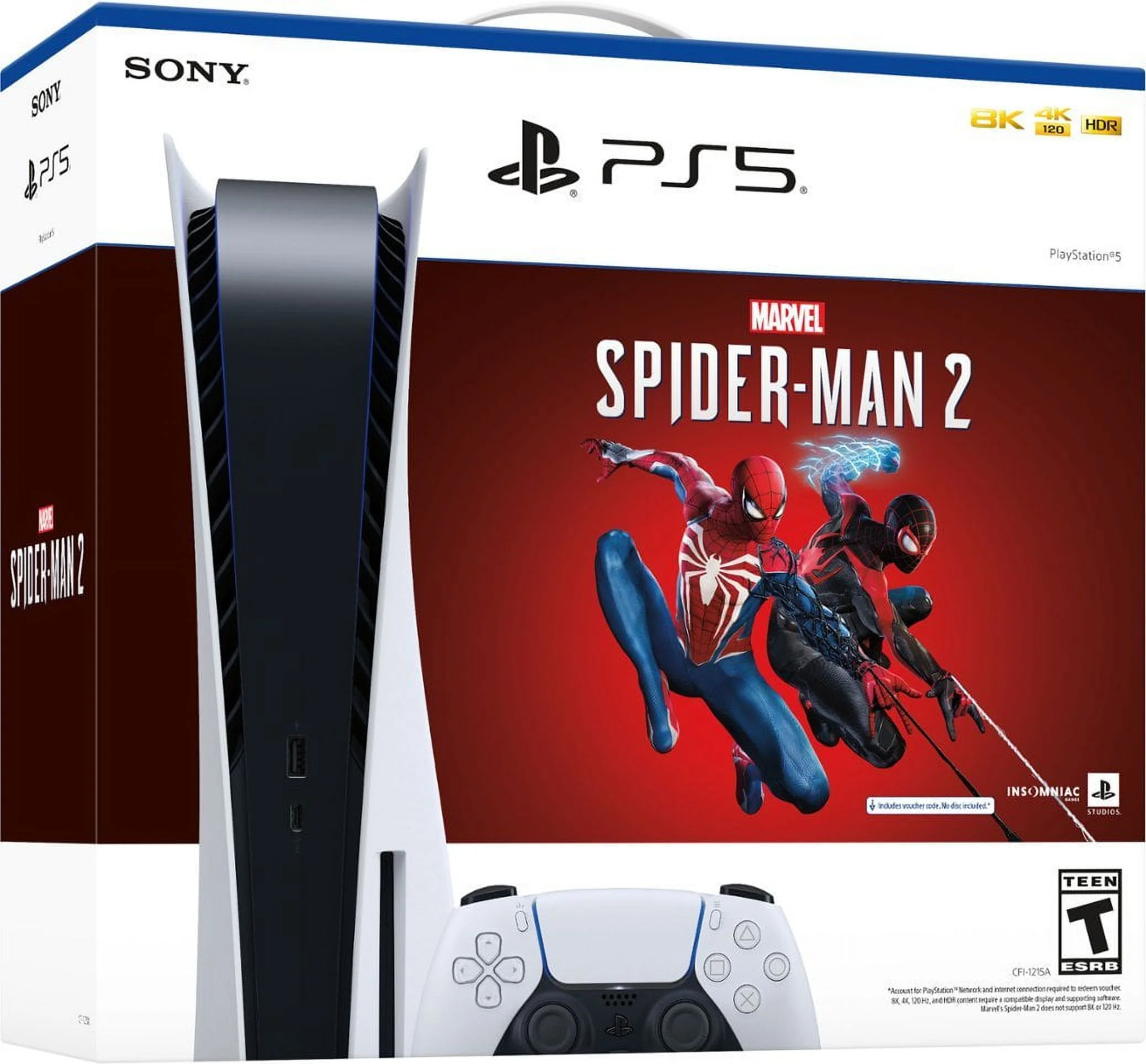 TEC New Sony PlayStation_PS5 Gaming Console(Disc) with Marvel’s Spider-Man 2 Bundle - White Edition Plus Extra Controller(White/Blue) and Dual Charging Station - PlayStation - 5