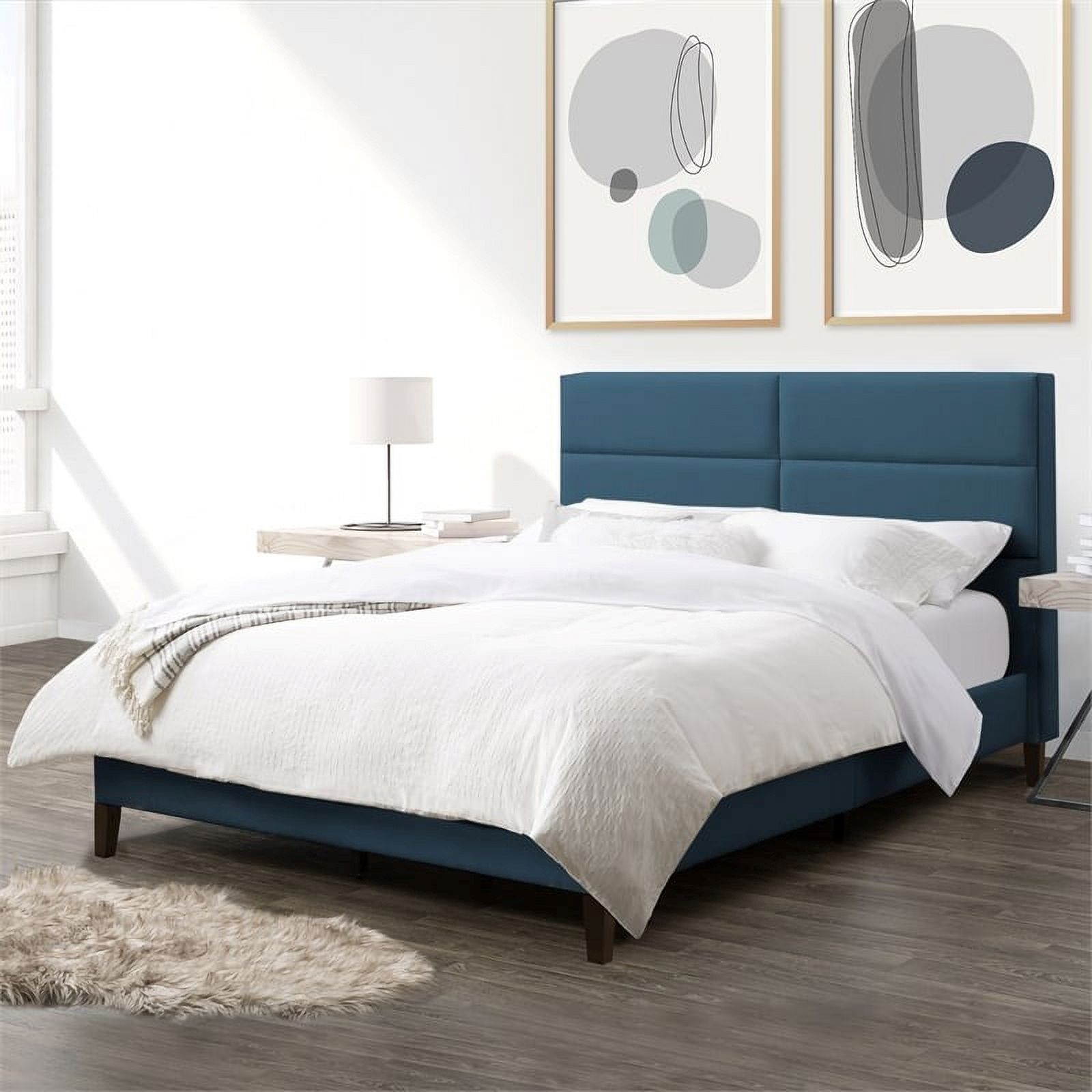 Atlin Designs Upholstered Modern Fabric Double/Ful Panel Bed in Ocean Blue