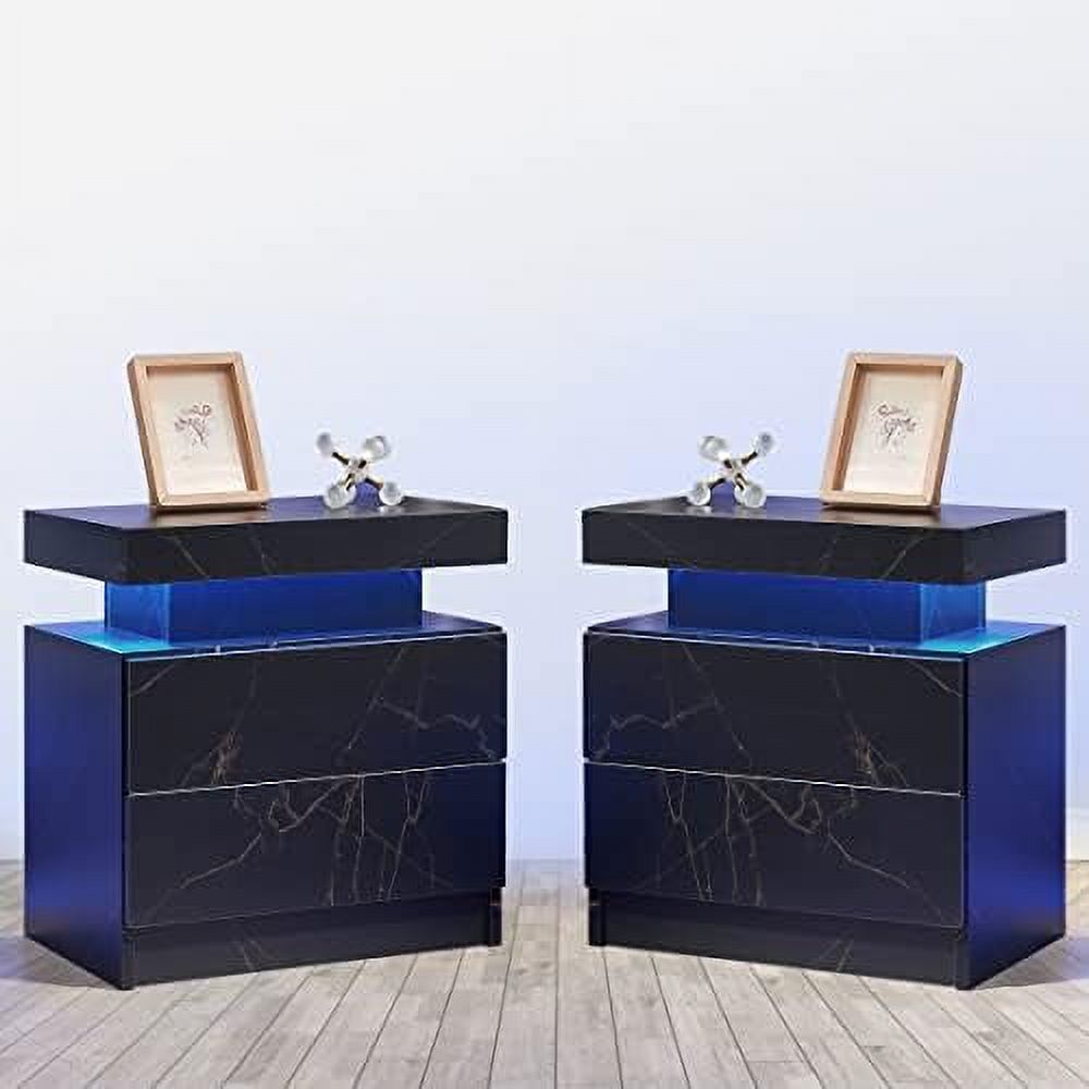 HOOMHIBIU Nightstand Set of 2 LED Nightstand with 2 Drawers  Bedside Table with Drawers for Bedroom   Side Bed Table with LED Light