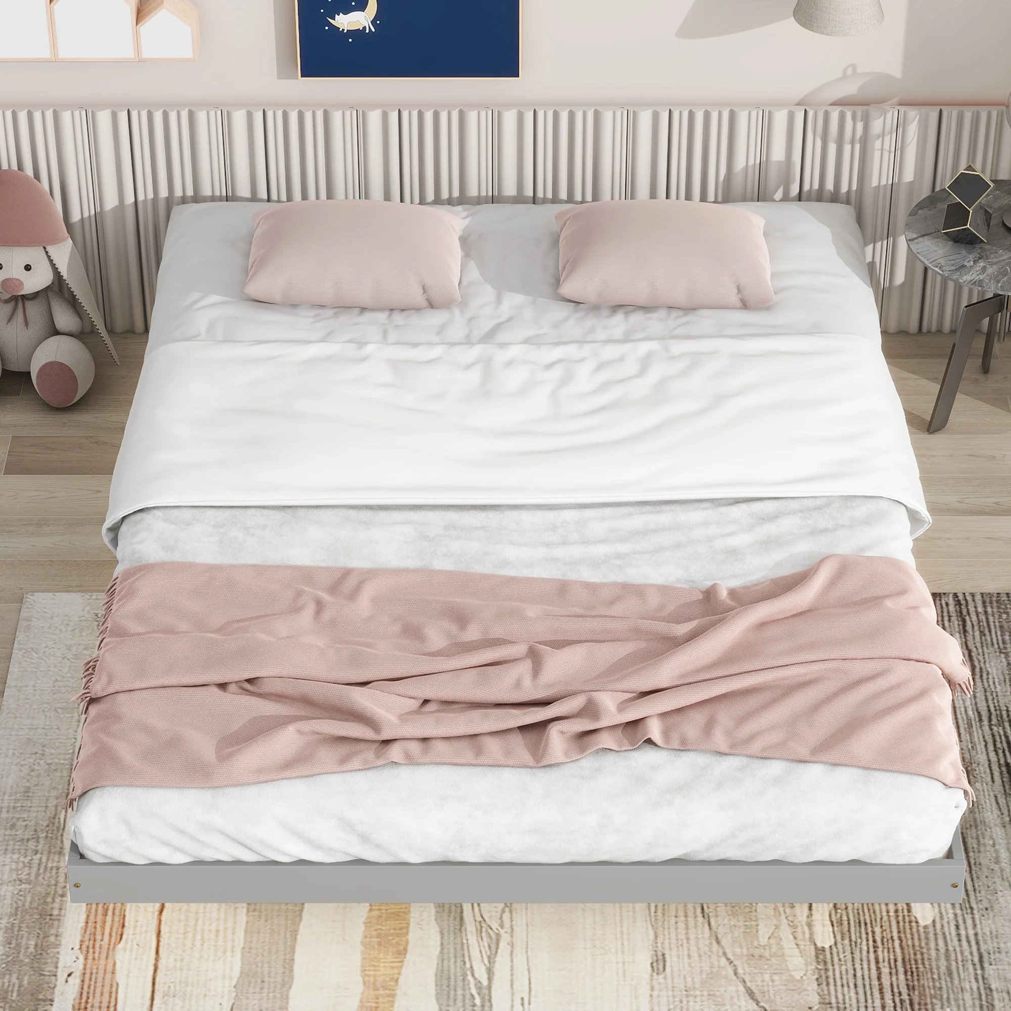 CoSoTower Queen Size Floating Bed with LED Lights Underneath,Modern Queen Size Low Profile Platform Bed with LED Lights,Grey