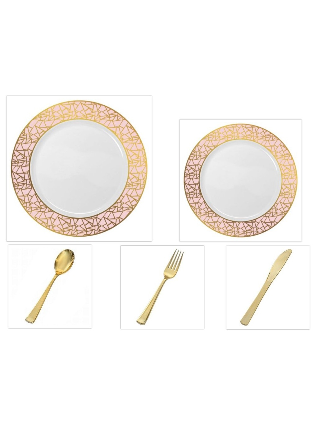 Party Source White/pink and Gold Border Plastic Plate 10.25