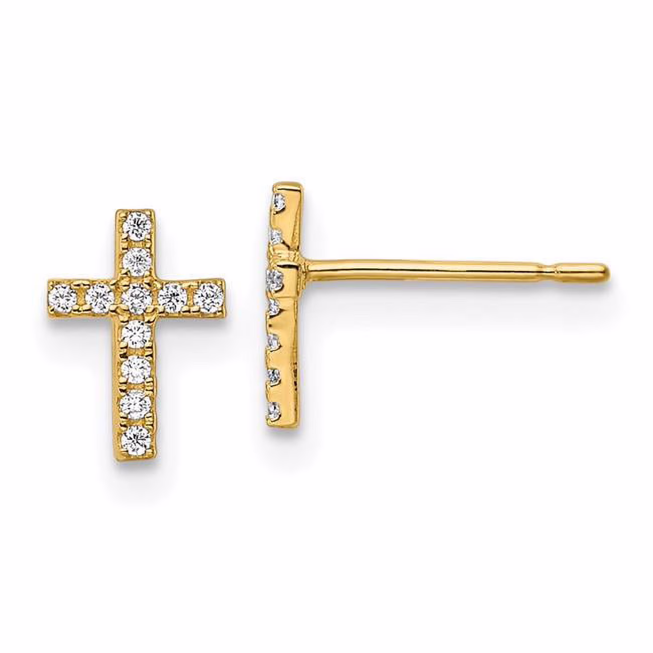 Finest Gold 14K Yellow Gold Madi K CZ Cross Post Earrings