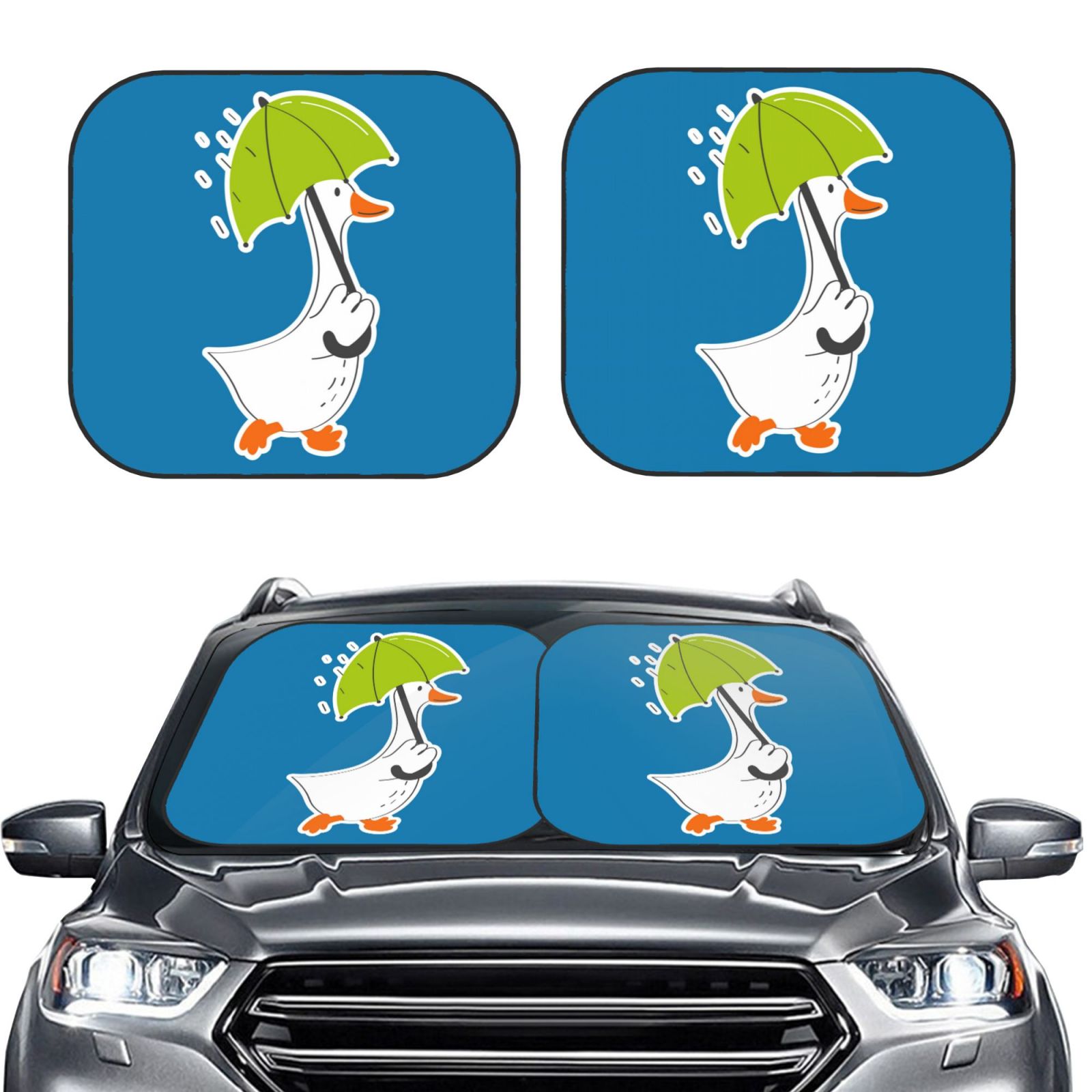 Lukts Goose Holding An Umbrella Print 2 Piece Car Sun Shade Windshield,Foldable Car Shade Front Windshield With Keeps Your Vehicle Cool, For Most Sedans Suv And Trucks - Small