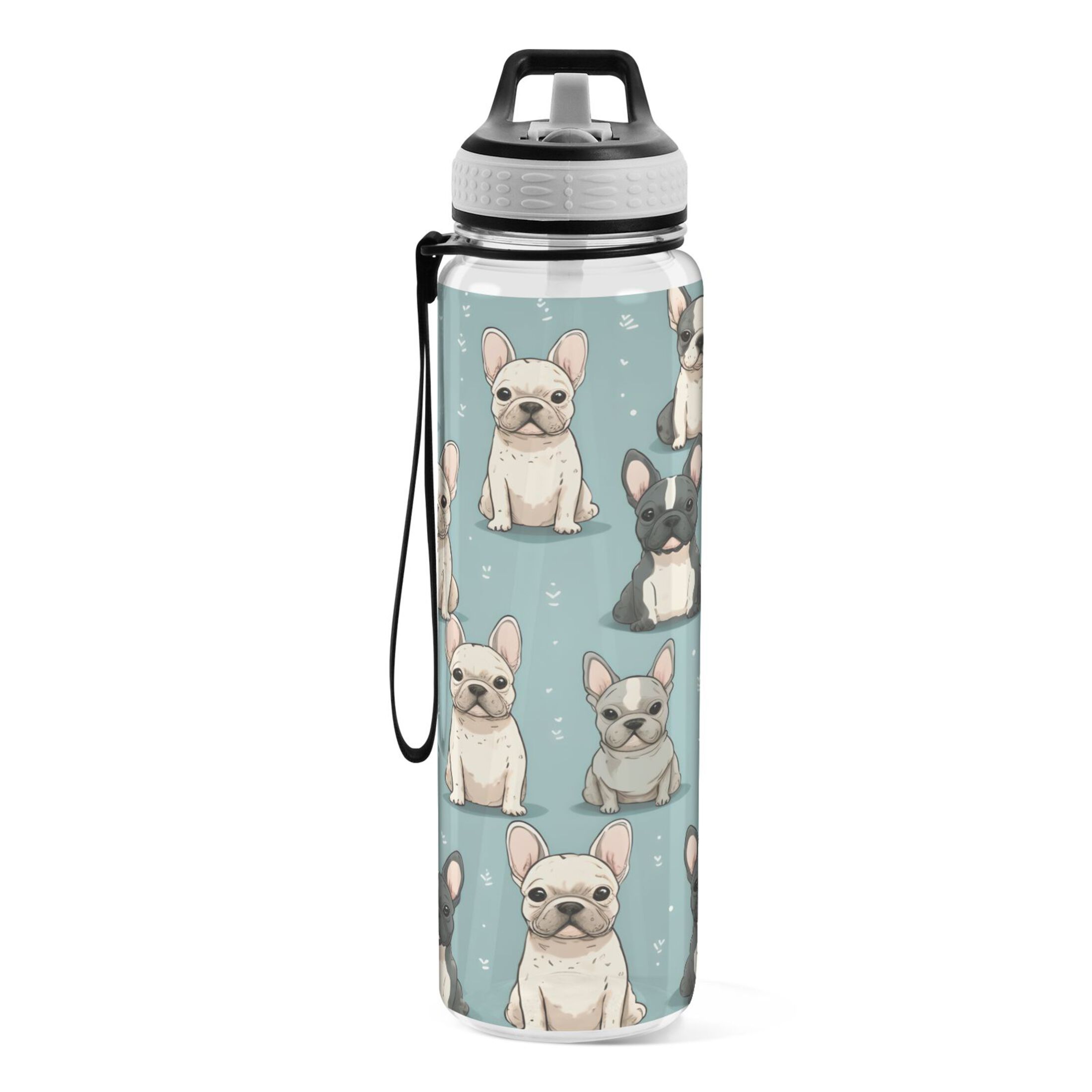 Dogs with Blue 32oz Water Bottles with Straw Tritan Leakproof Sports Bottle BPA Free Clear for Fitness Gym Swimming Cycling