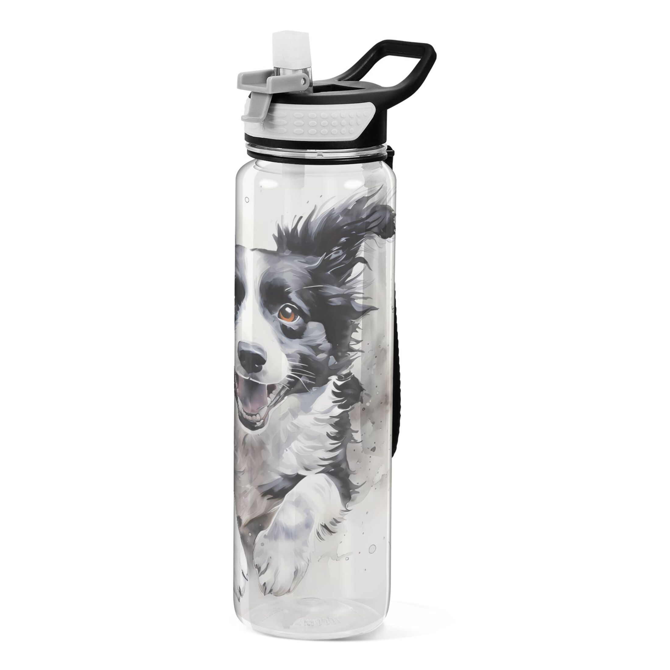 Abstract Dog 32oz Water Bottles with Straw Tritan Leakproof Sports Bottle BPA Free Clear for Fitness Gym Swimming Cycling