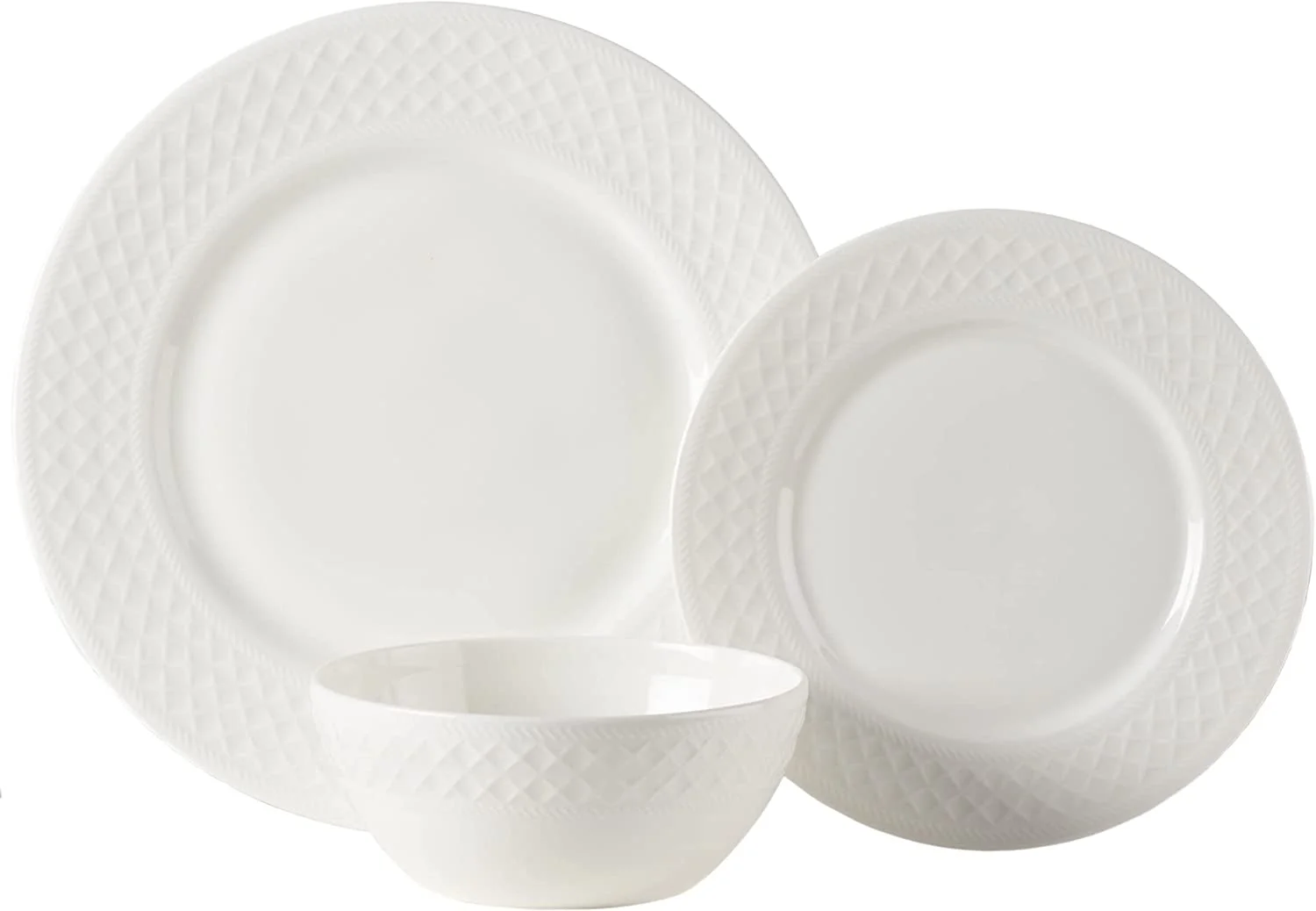 RUO Kamryn 1 Bone Chip Resistant 12 Piece Dinnerware Set, White, Service for 4
